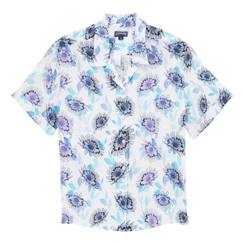 Women Linen Short Sleeves Shirt Flash Flowers 1