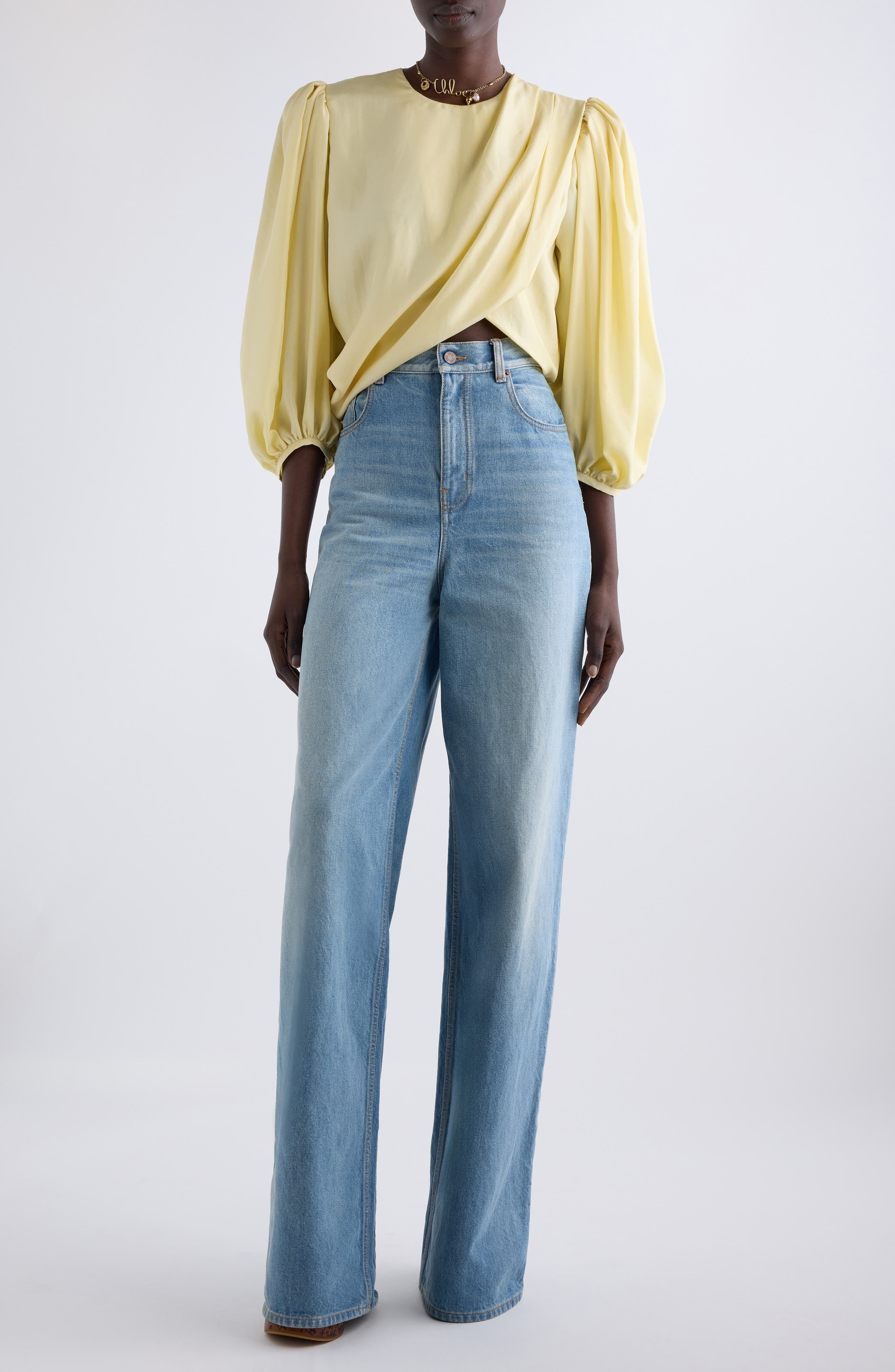 Chloé High Waist Wide Leg Jeans in Iced Blue at Nordstrom - 2