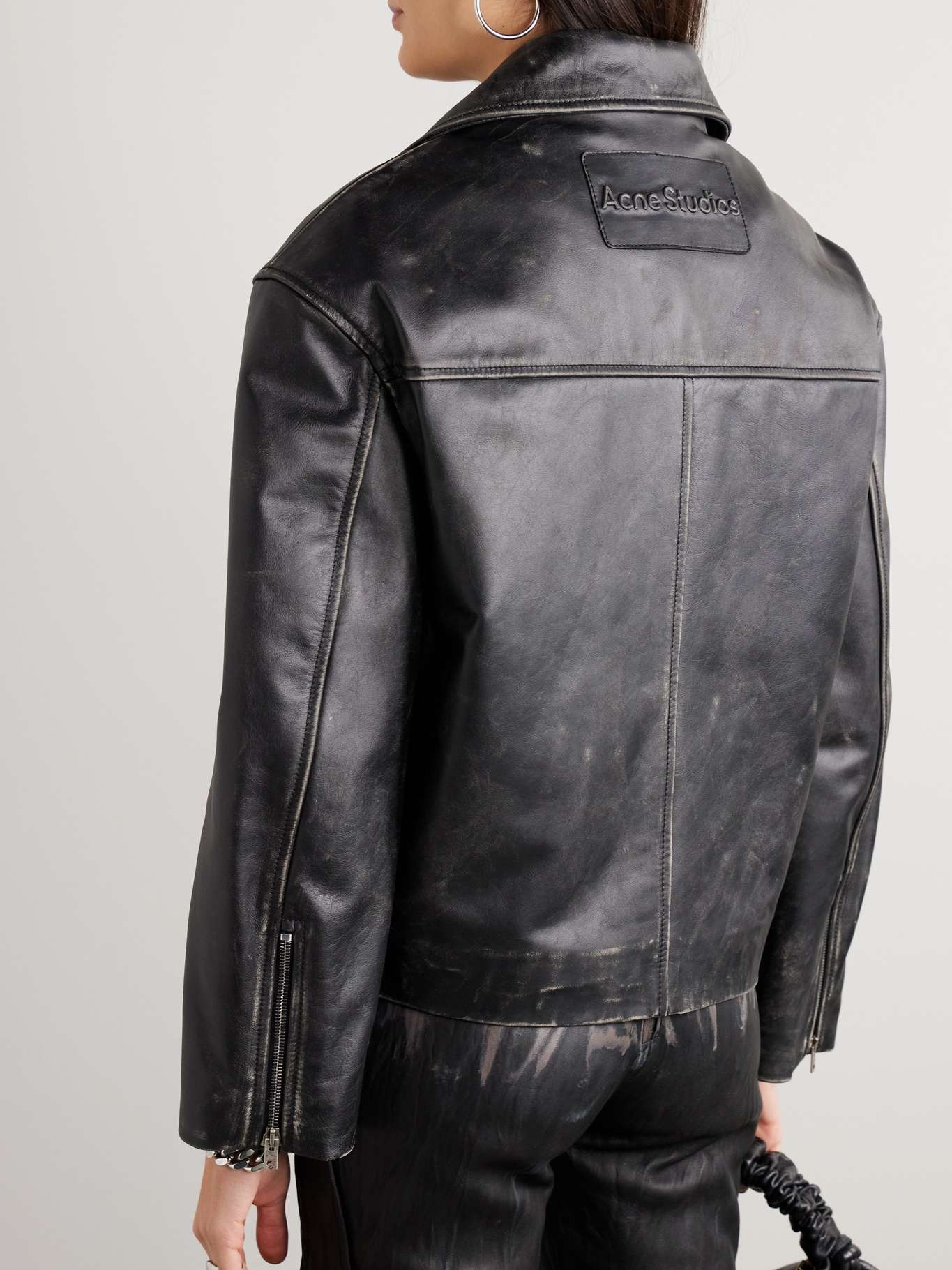 Distressed leather biker jacket - 4