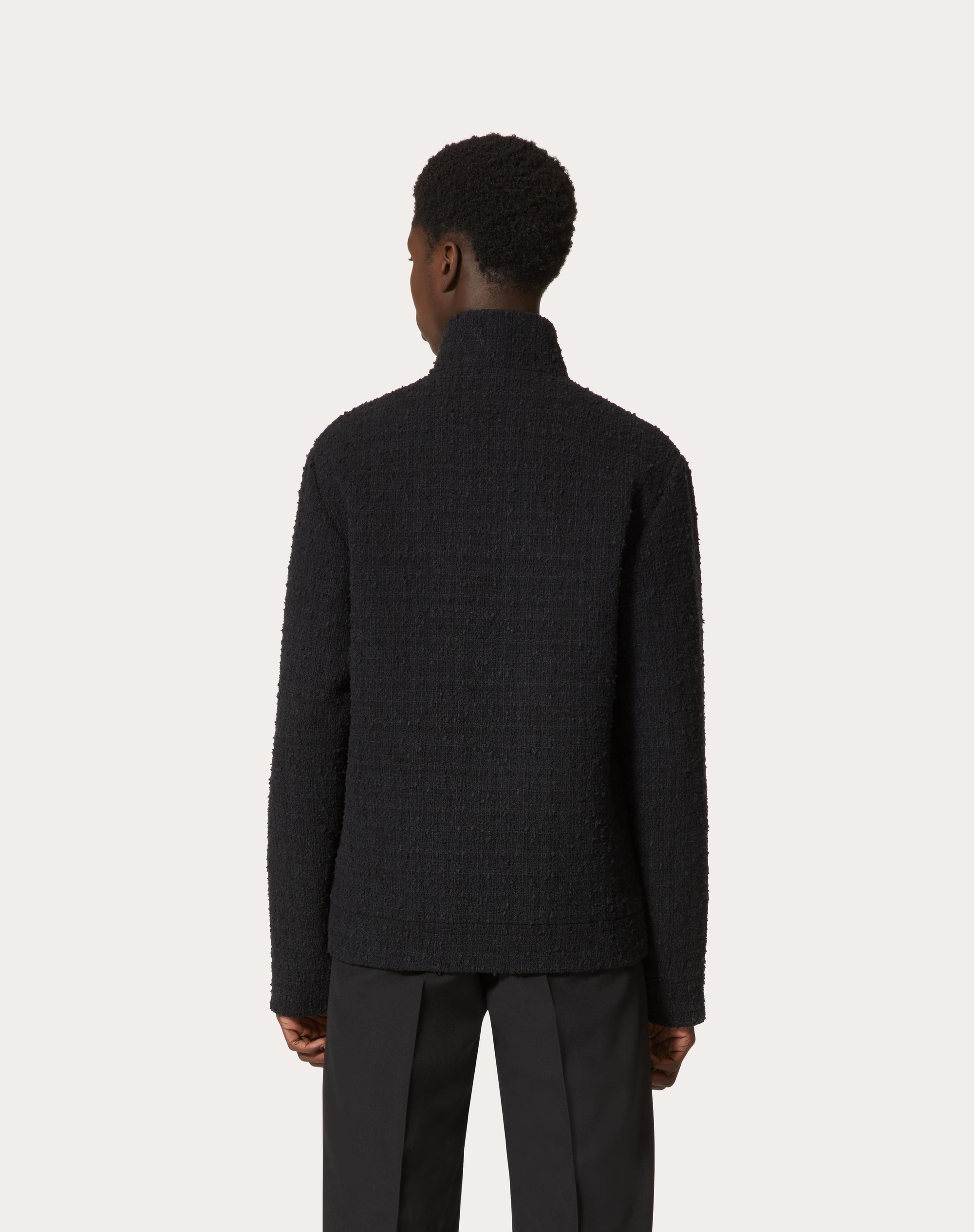 COTTON TWEED SWEATSHIRT WITH ZIPPER AND VLOGO SIGNATURE PATCH - 4