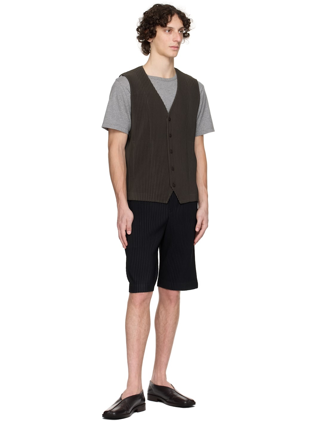 Brown Tailored Pleats 2 Vest - 4