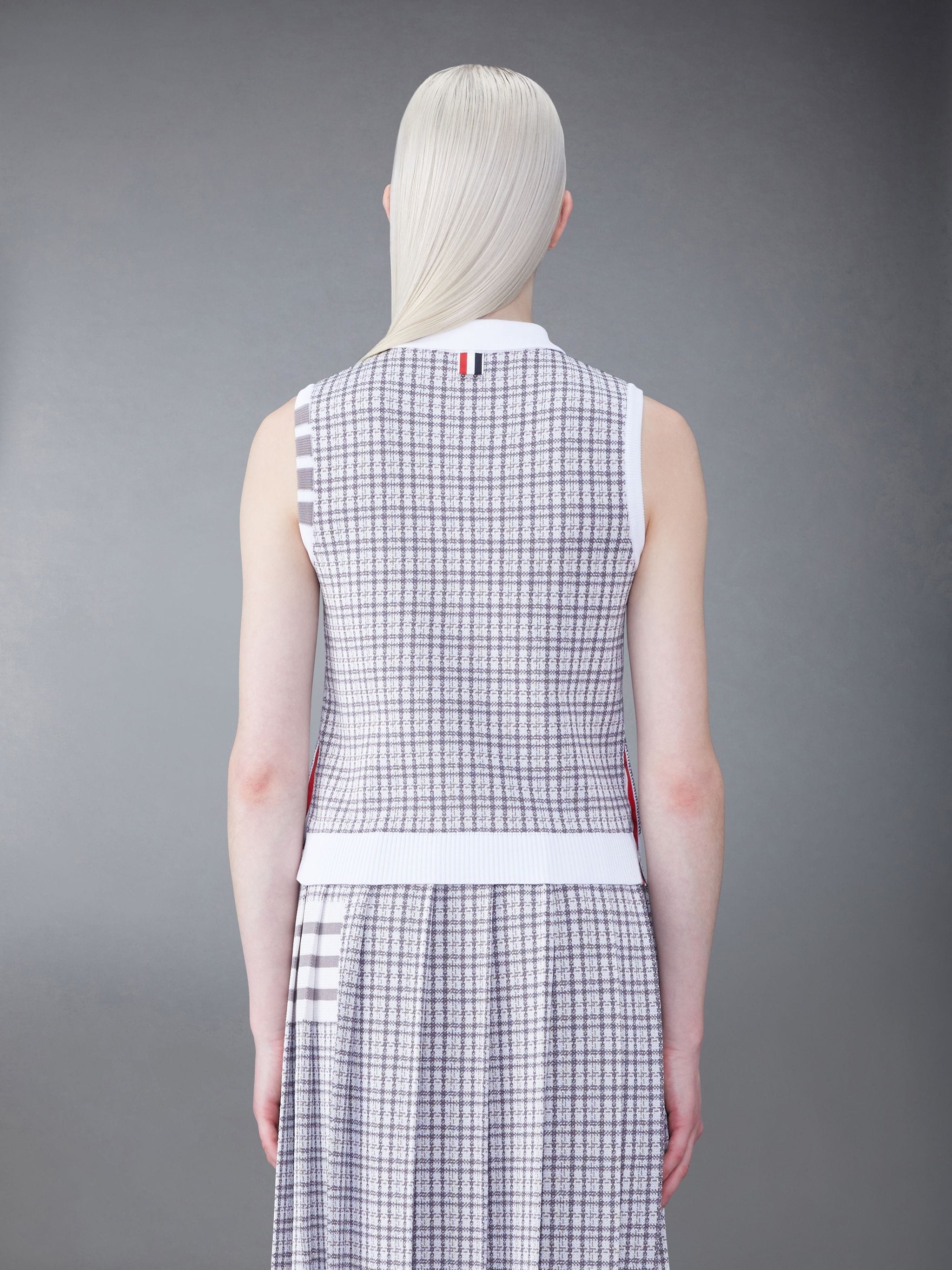 Check Silk Cotton 4-Bar Sleeveless Polo - 2