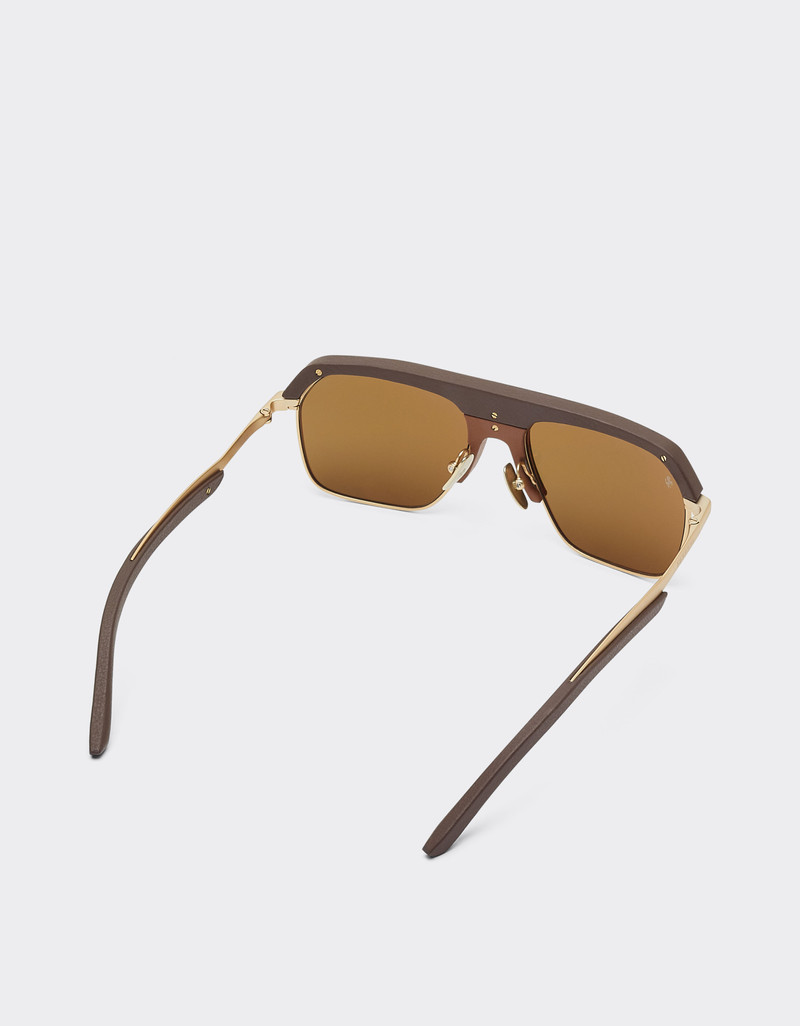 Ferrari sunglasses in matte gold metal with brown polarized lenses 5