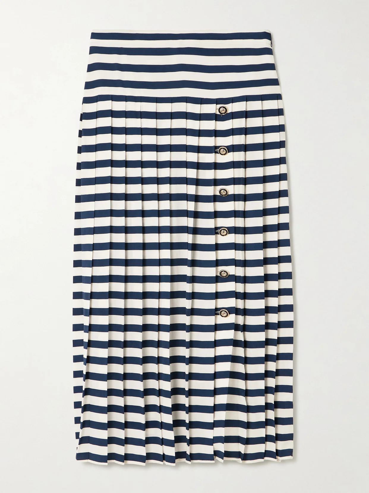 Una Pleated Striped Silk Crepe De Chine Midi Skirt - 1