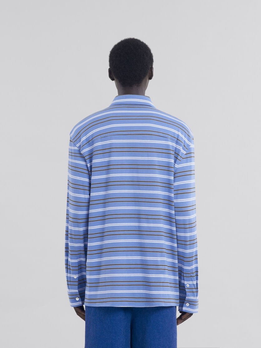 LONG SLEEVED BLUE AND WHITE STRIPED ORGANIC COTTON POLO SHIRT - 3