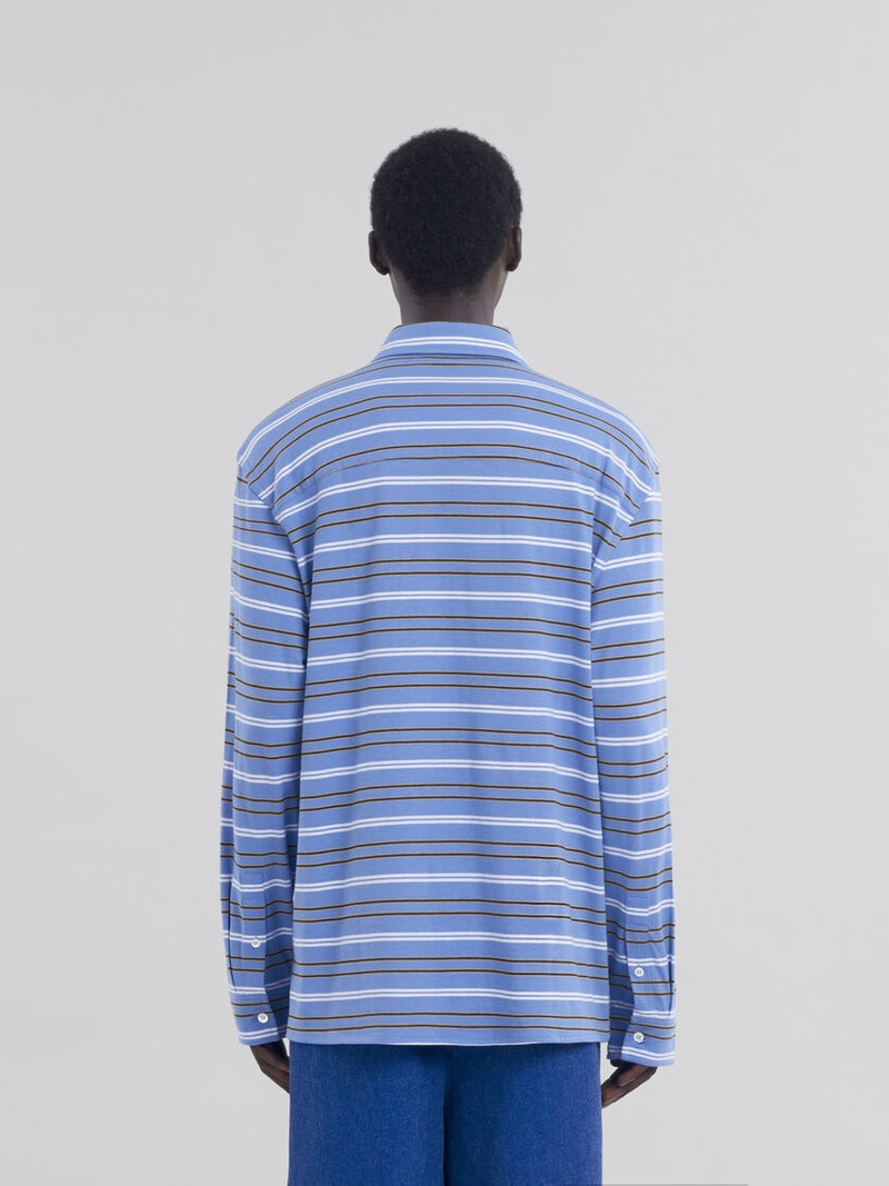 LONG SLEEVED BLUE AND WHITE STRIPED ORGANIC COTTON POLO SHIRT 3