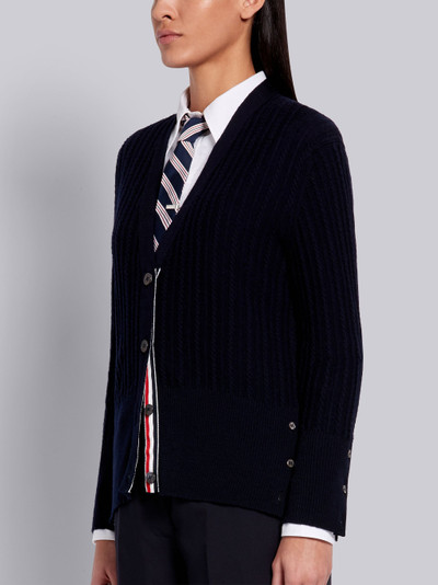 Thom Browne Navy Fine Merino Wool Baby Cable Relaxed Fit V-Neck Cardigan outlook