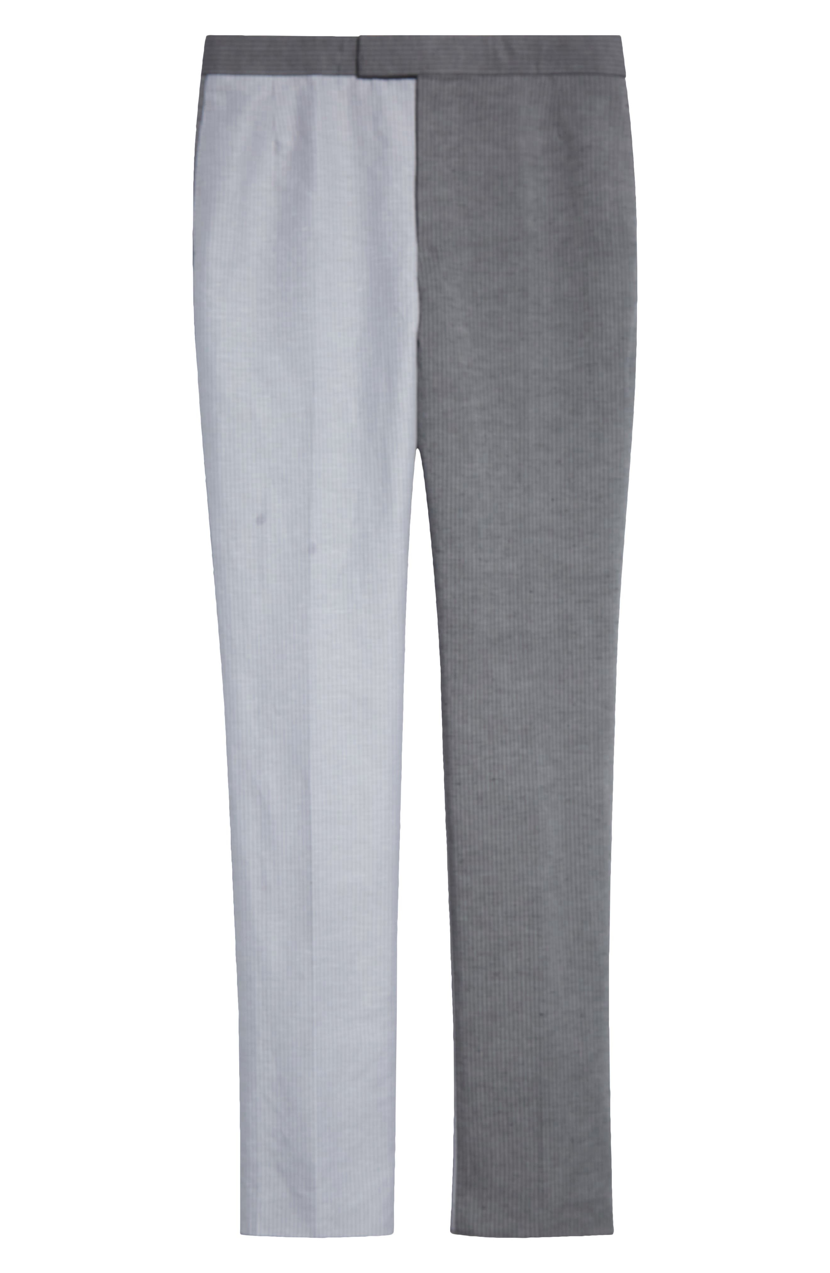 Thom Browne Stripe Colorblock Linen & Cotton Backstrap Pants in Light Grey at Nordstrom - 5