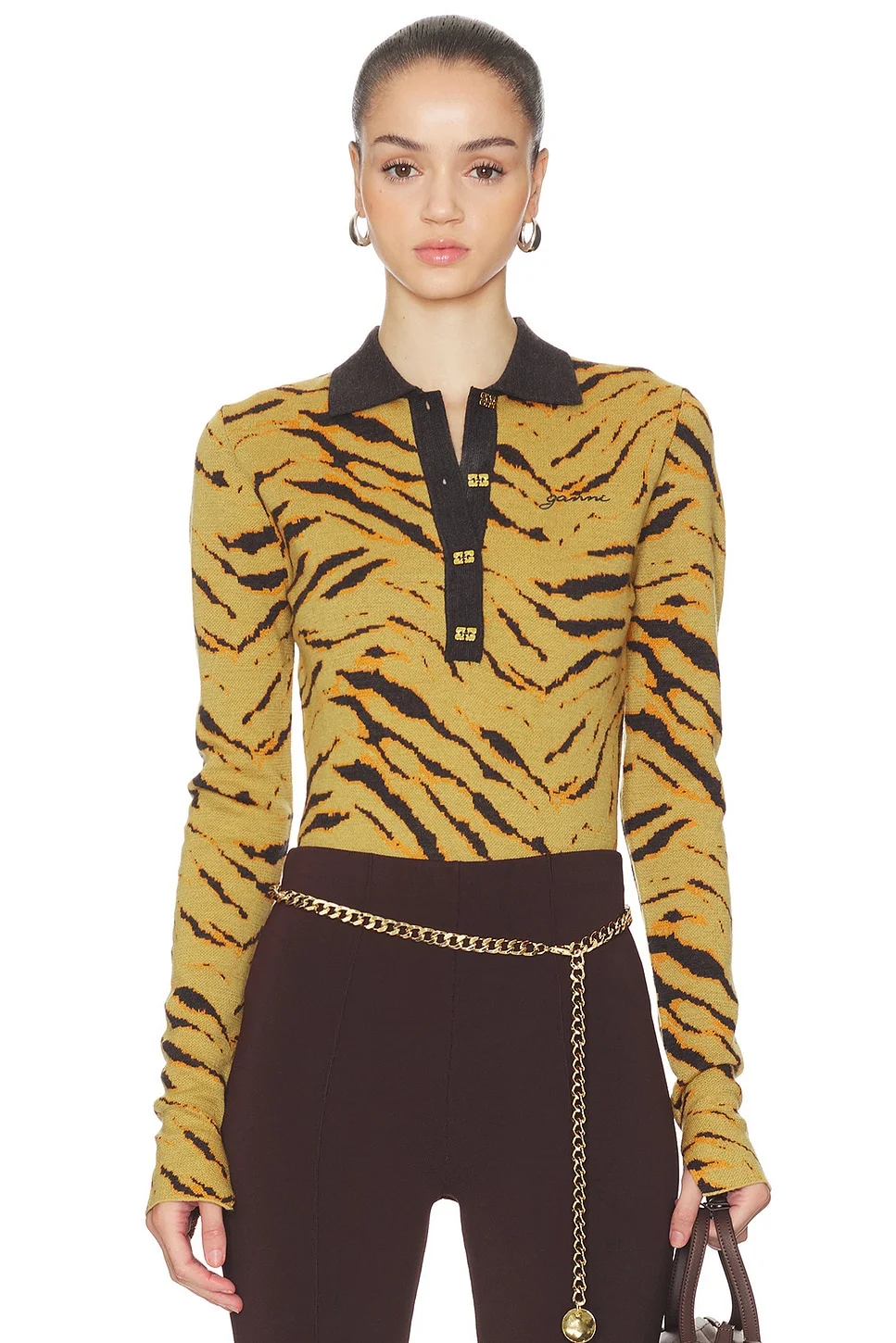 Fine Merino Jacquard Polo Top - 1