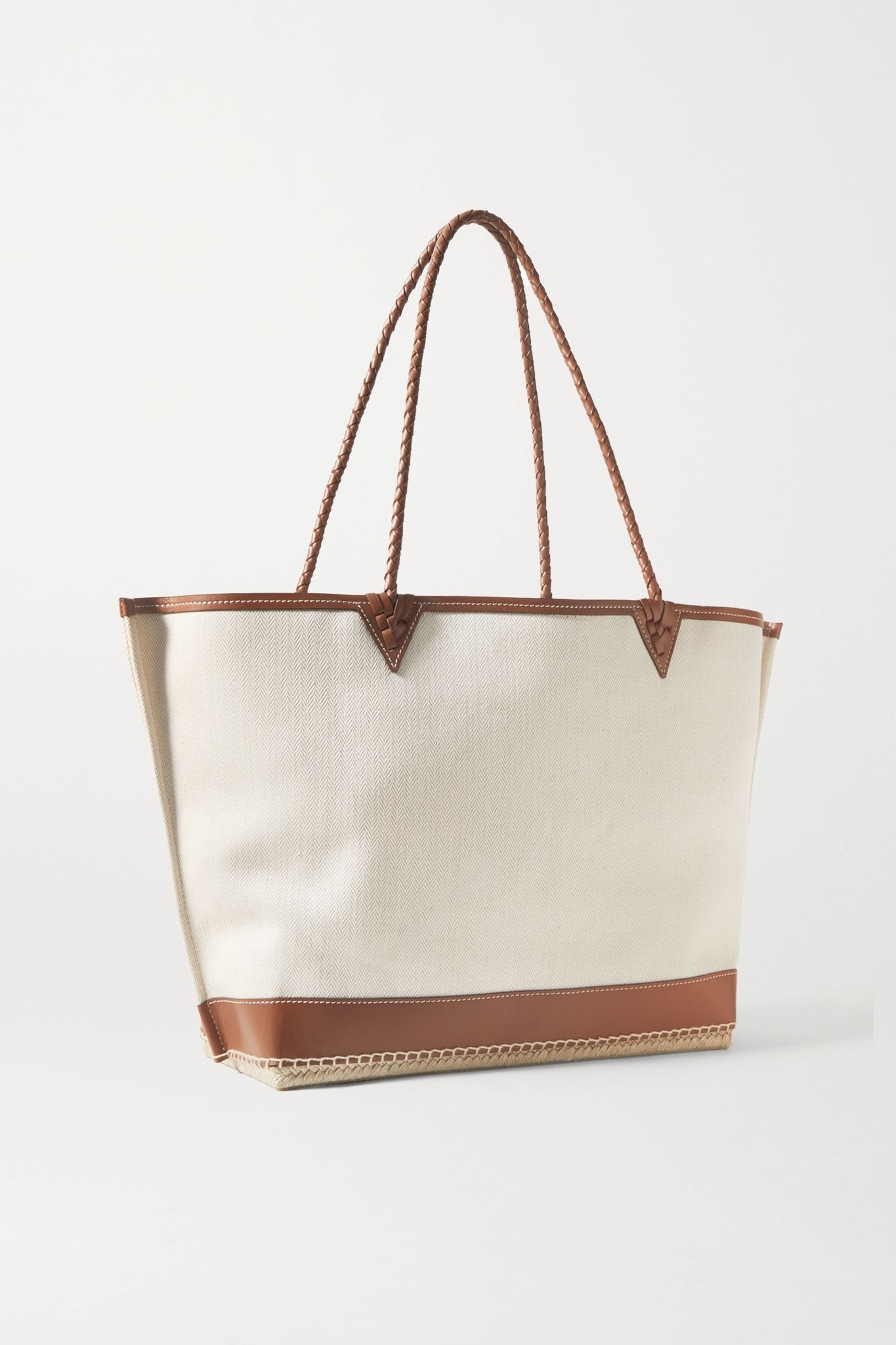 Espadrille large leather and jute-trimmed canvas tote - 3