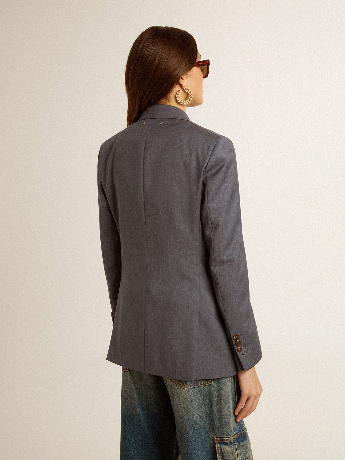 Women's double-breasted blazer in baby blue - 4