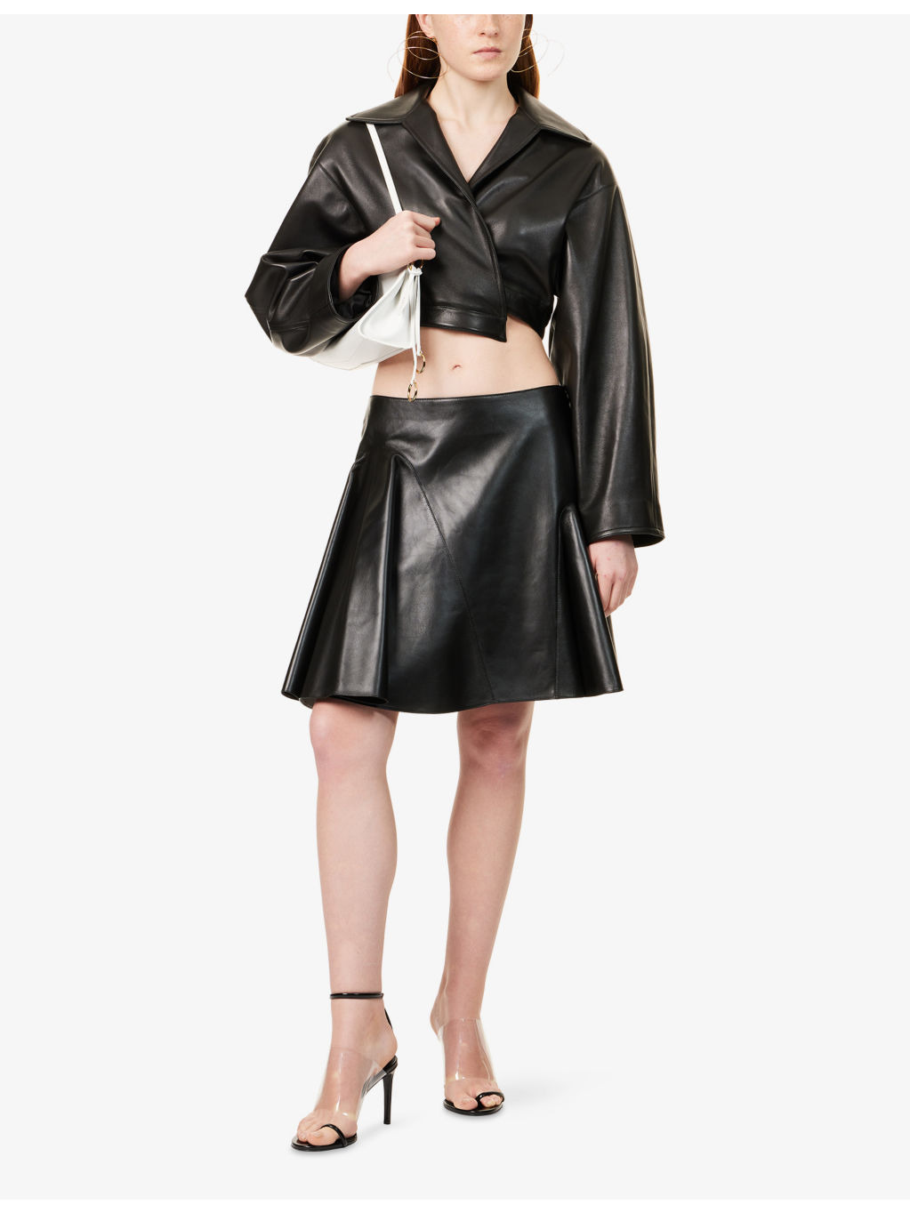Asymmetrical Pleated Leather Mini Skirt - 2