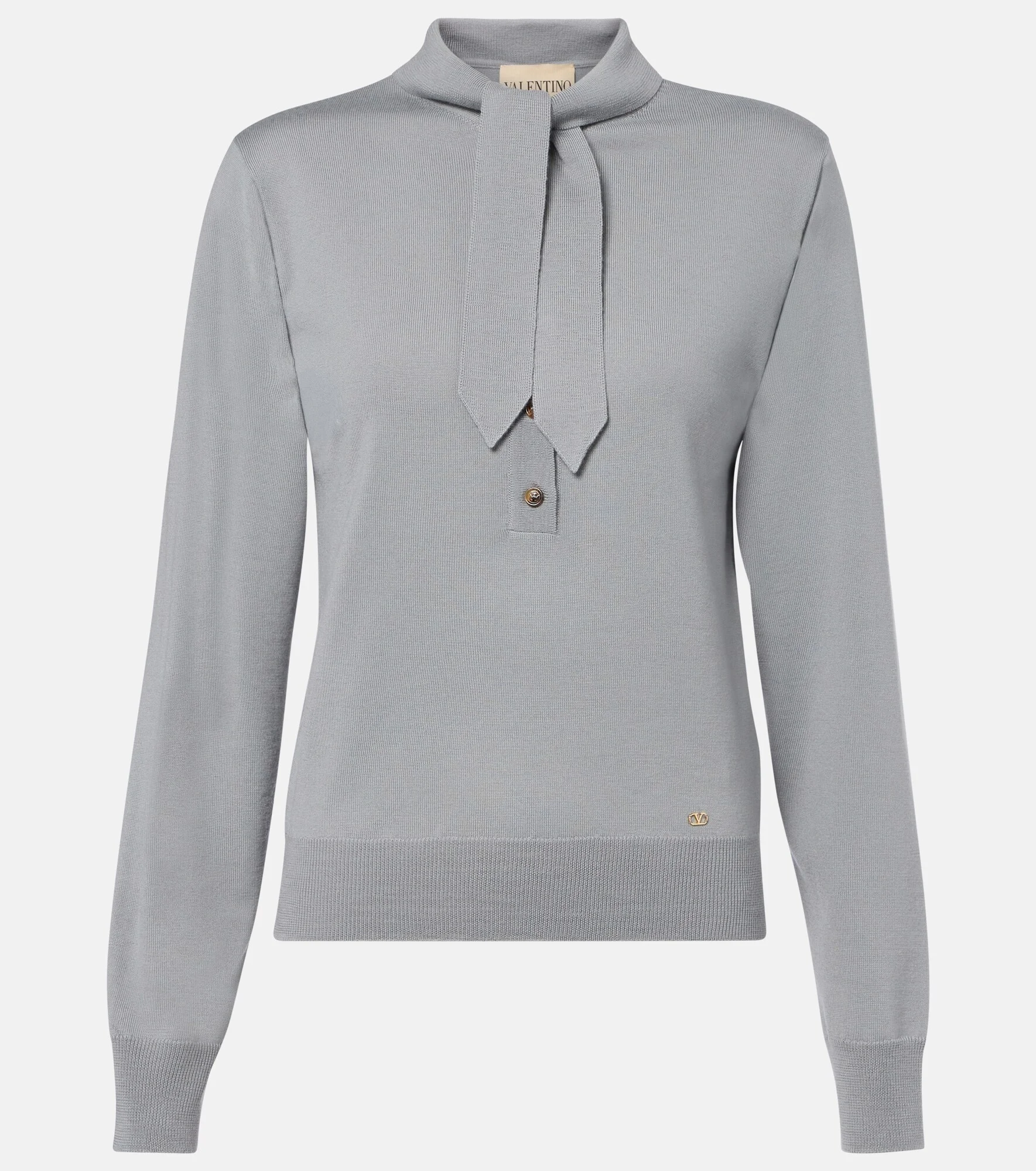 Tie-neck virgin wool sweater - 1
