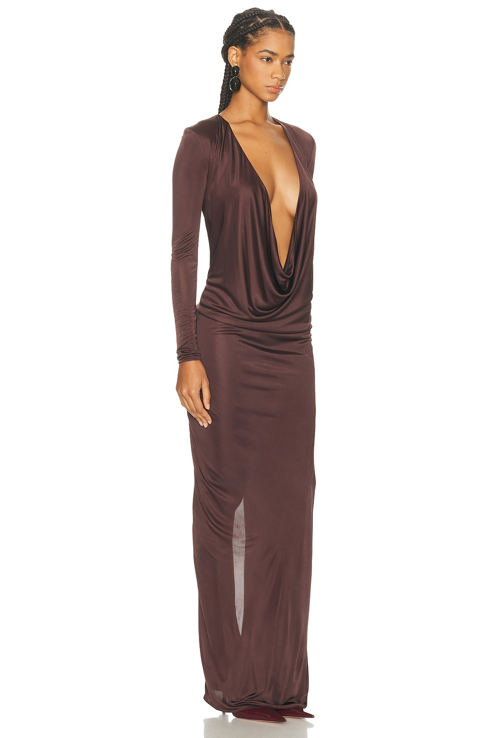 Plunge Neck Long Dress - 2
