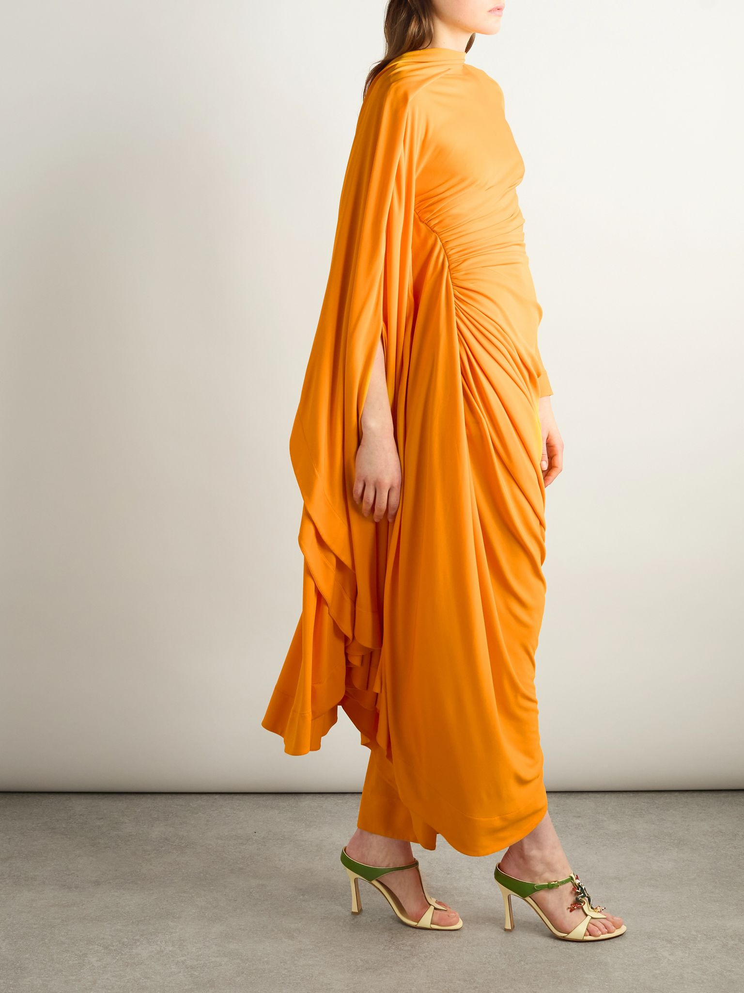 Draped gathered jersey maxi dress Bright orange - 2