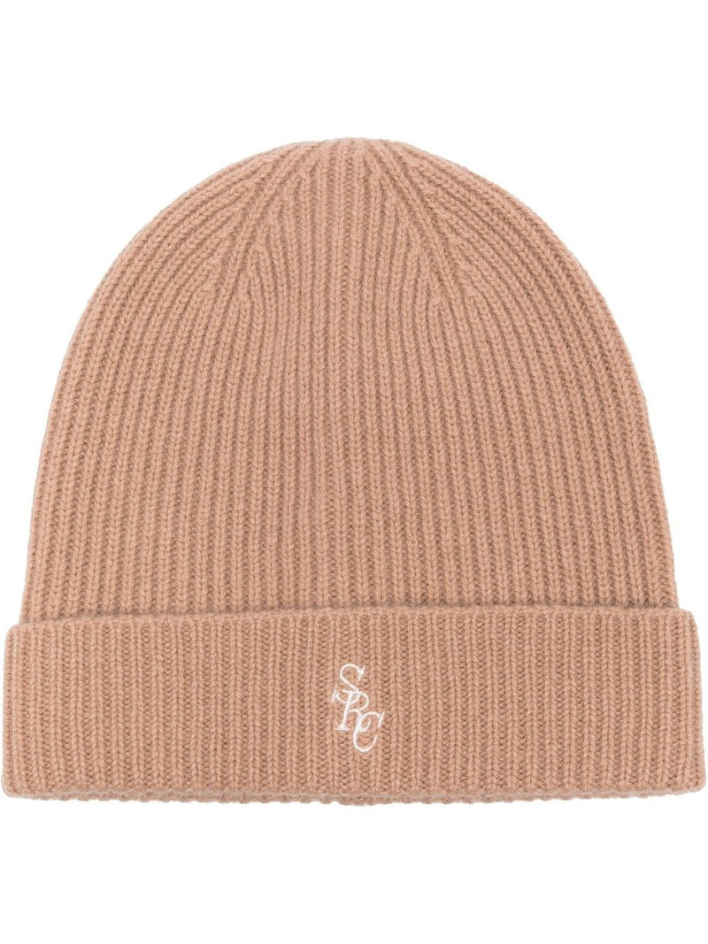logo-embroidered ribbed-knit beanie 1