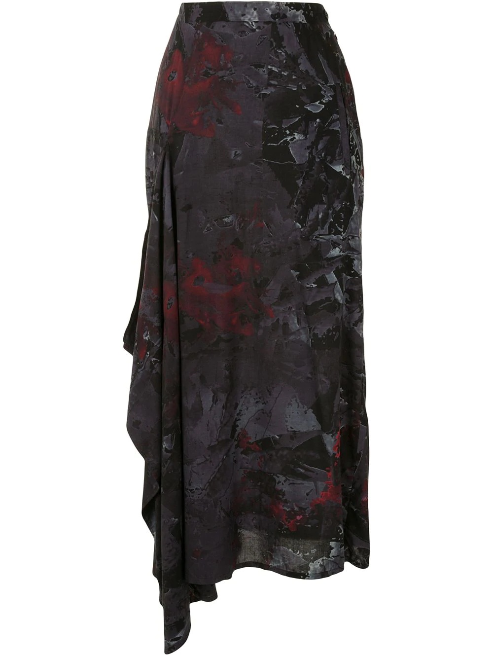 abstract print draped side skirt - 1