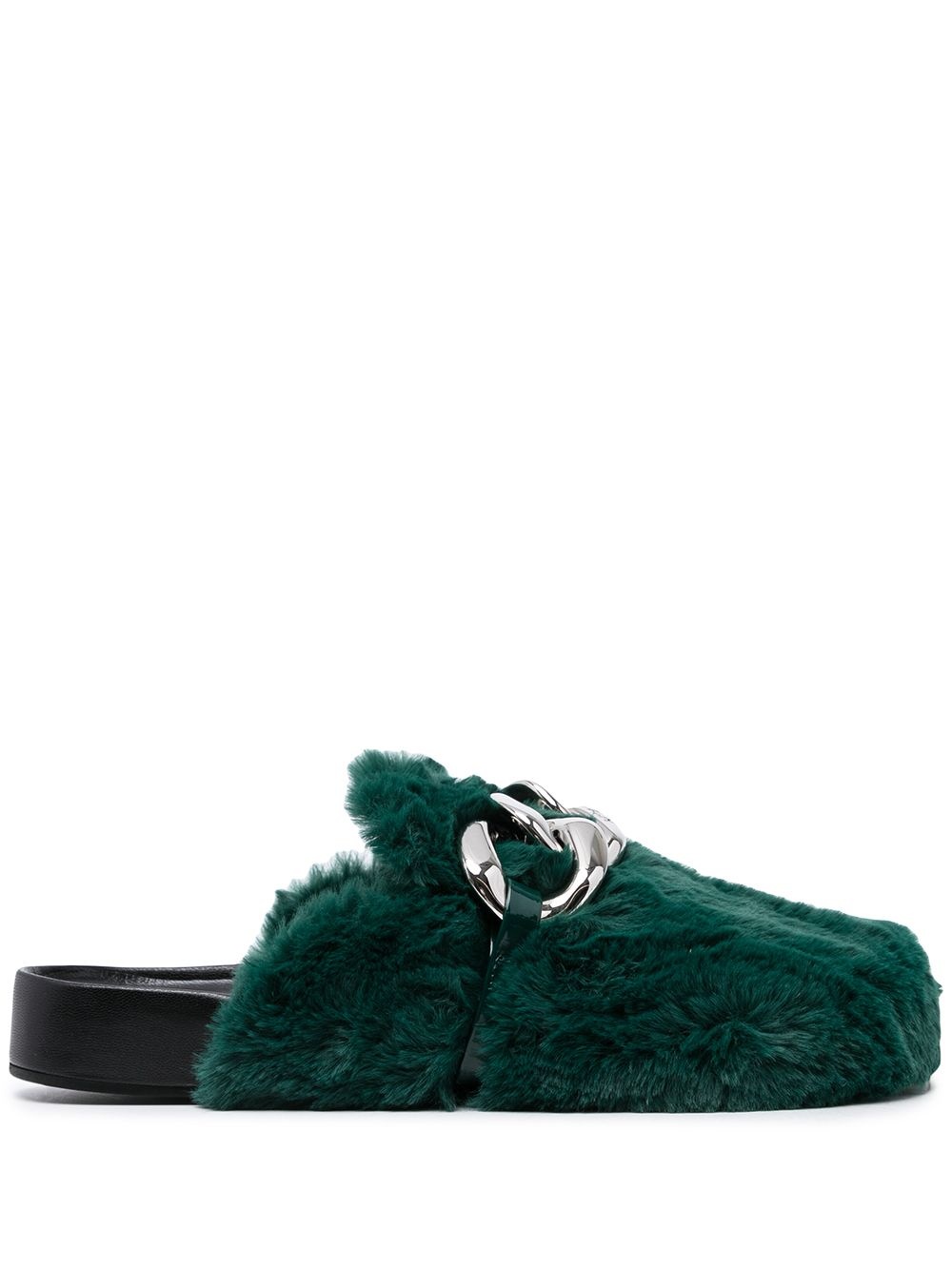 chain-embellished eco-fur slides - 1