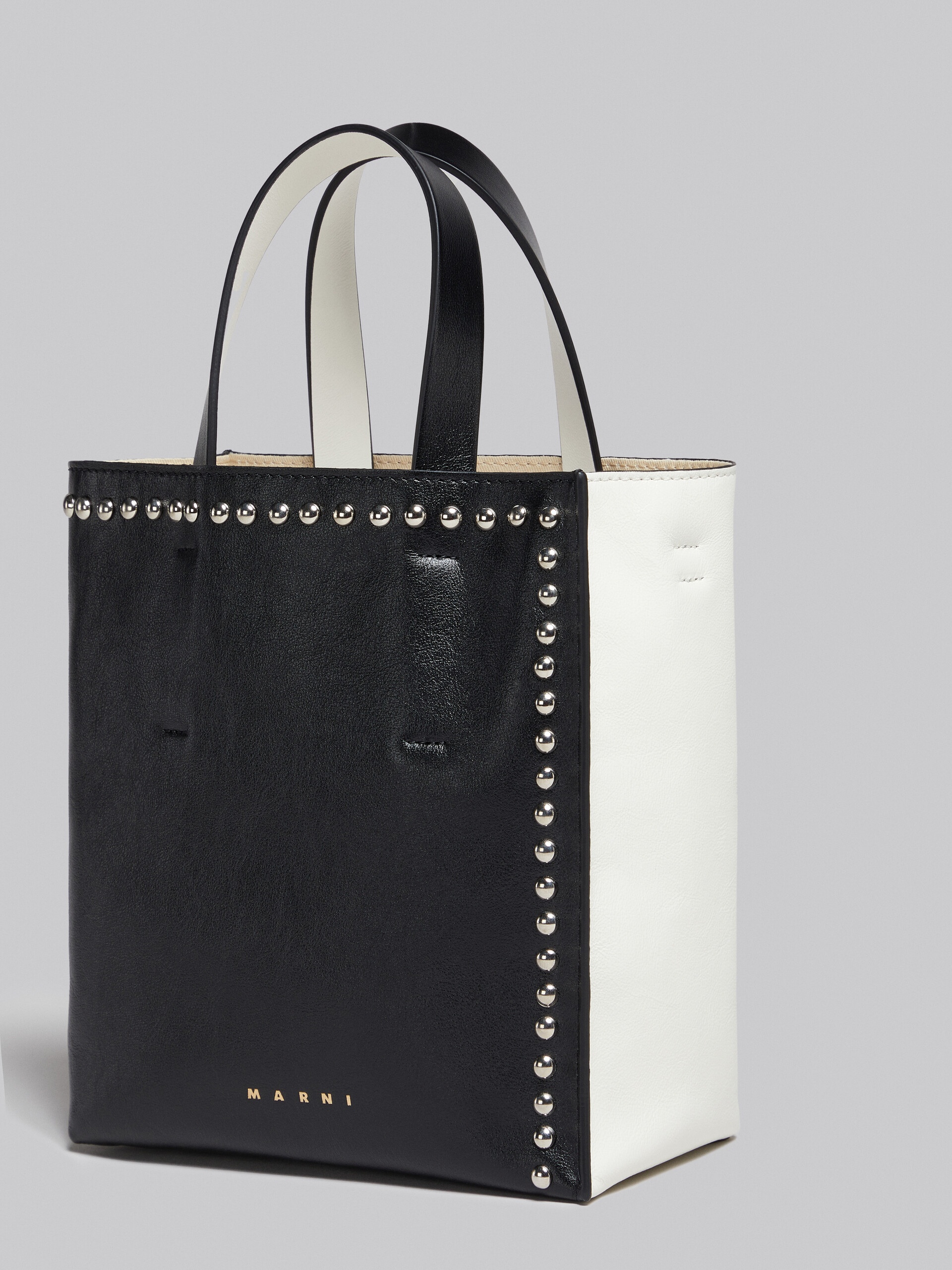 MUSEO SOFT MINI BAG IN BLACK AND WHITE LEATHER WITH STUDS - 5