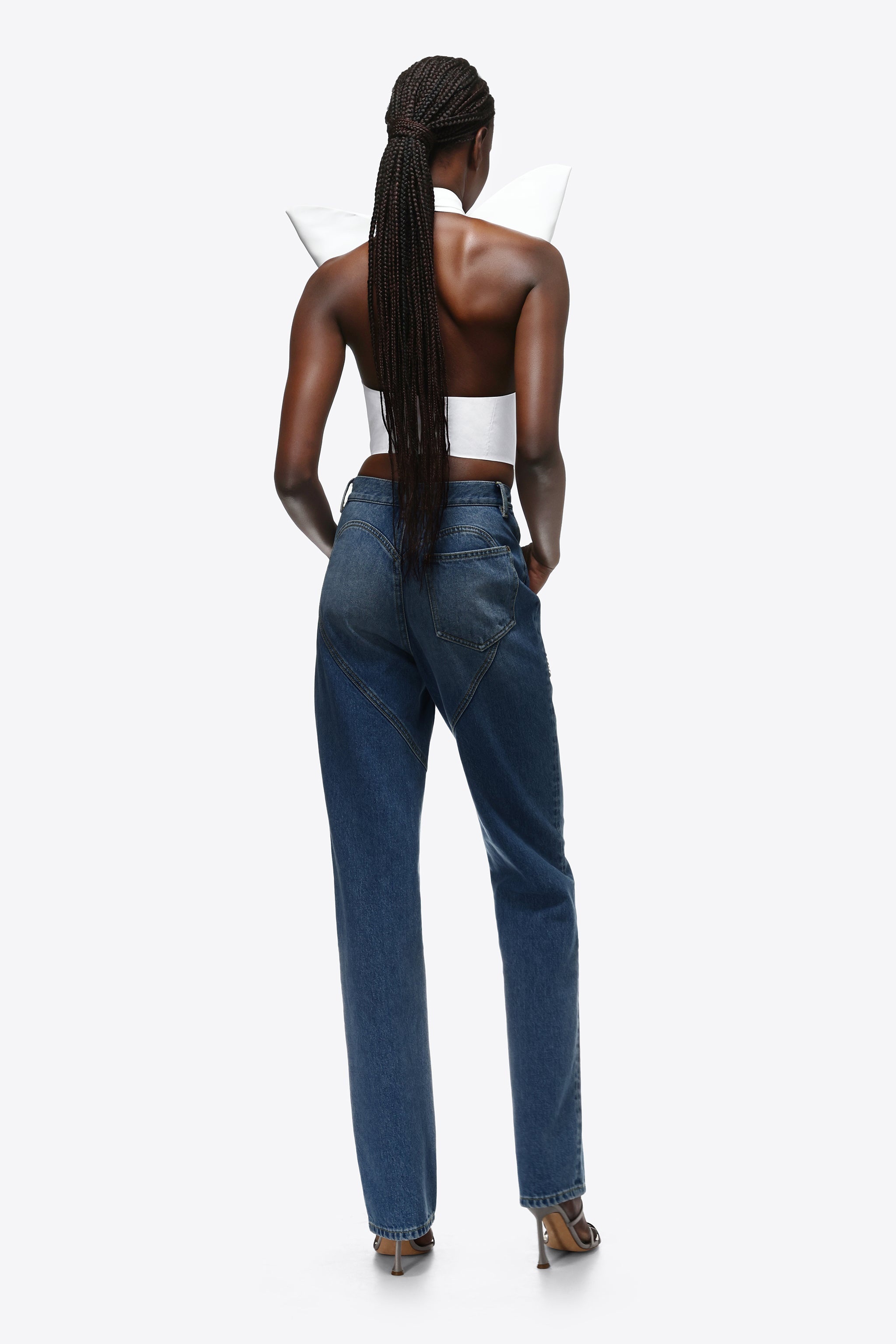 DISTRESSED CRYSTAL BOW HALTER TOP - 4
