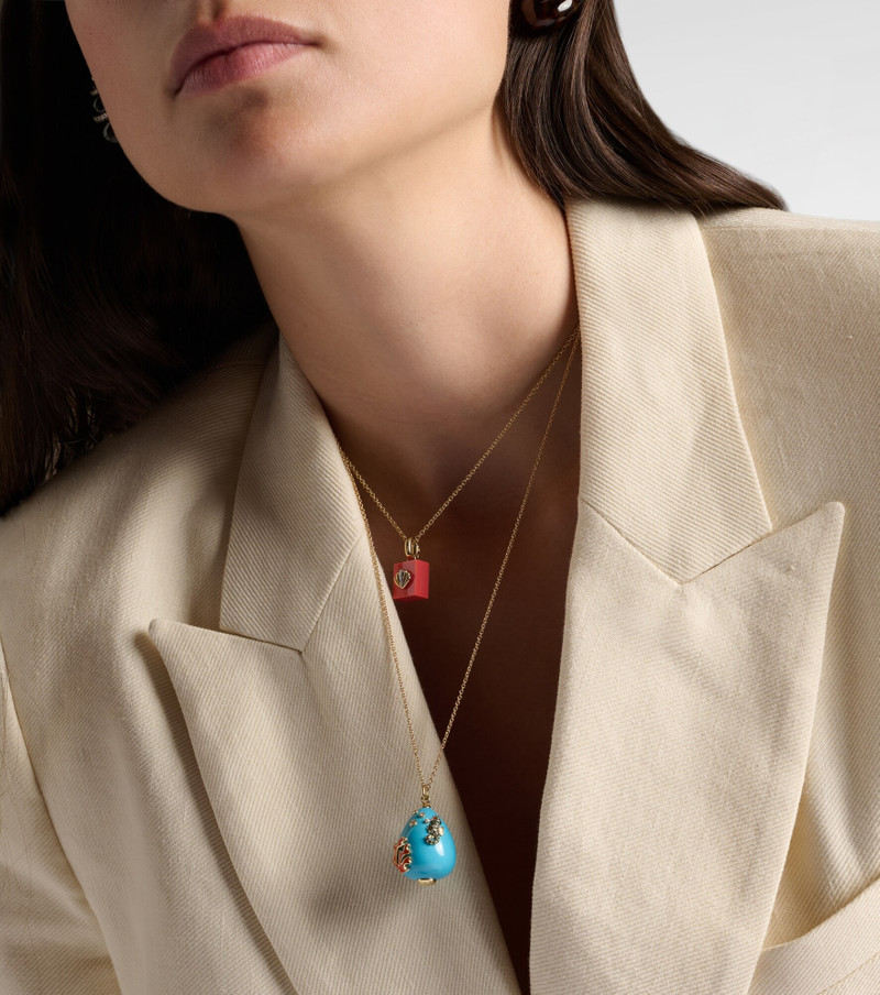 Pendentif L'océan 9kt gold necklace with turquoise, diamonds, and gemstones 3