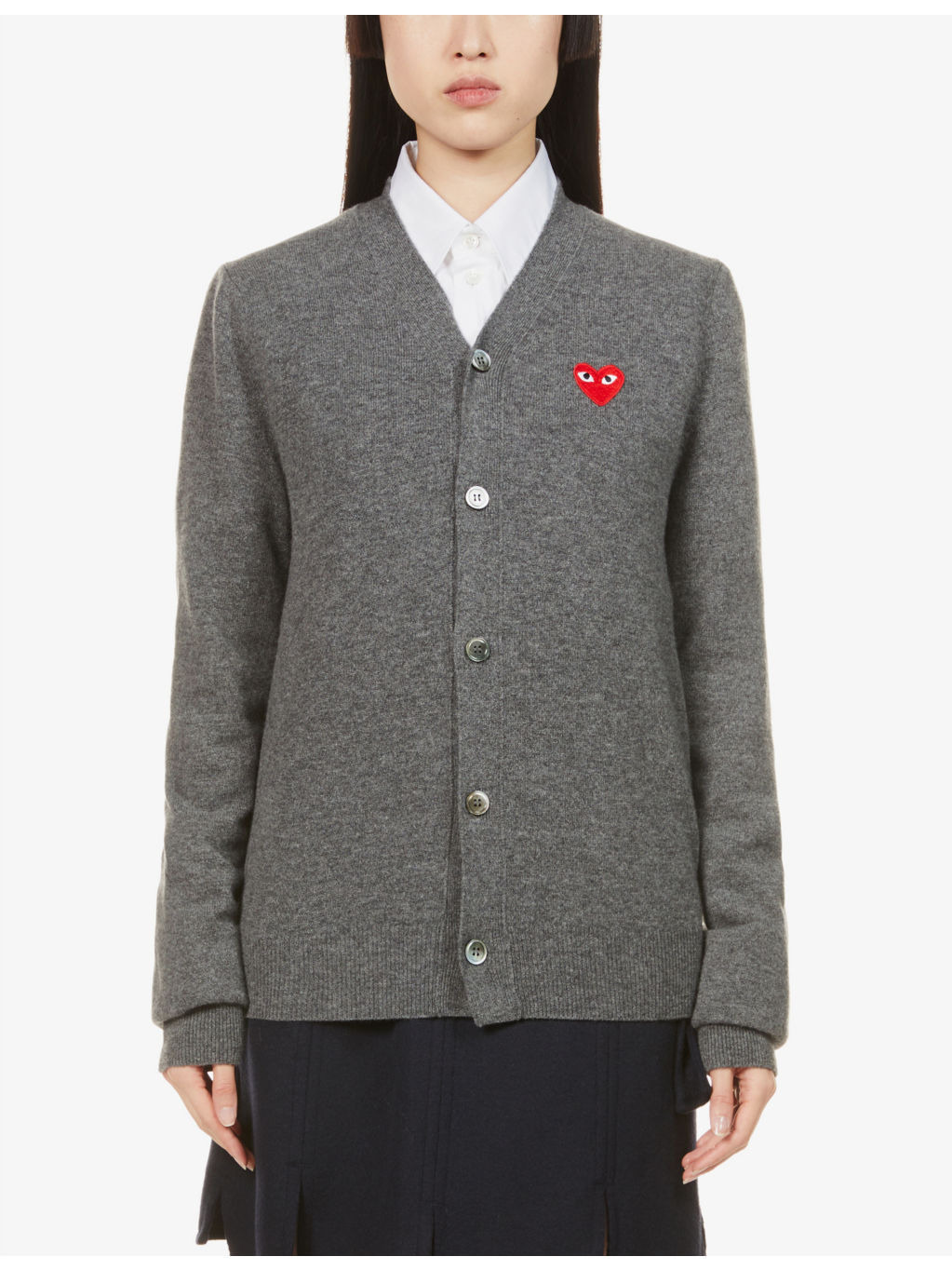 Heart-embroidered wool cardigan - 3