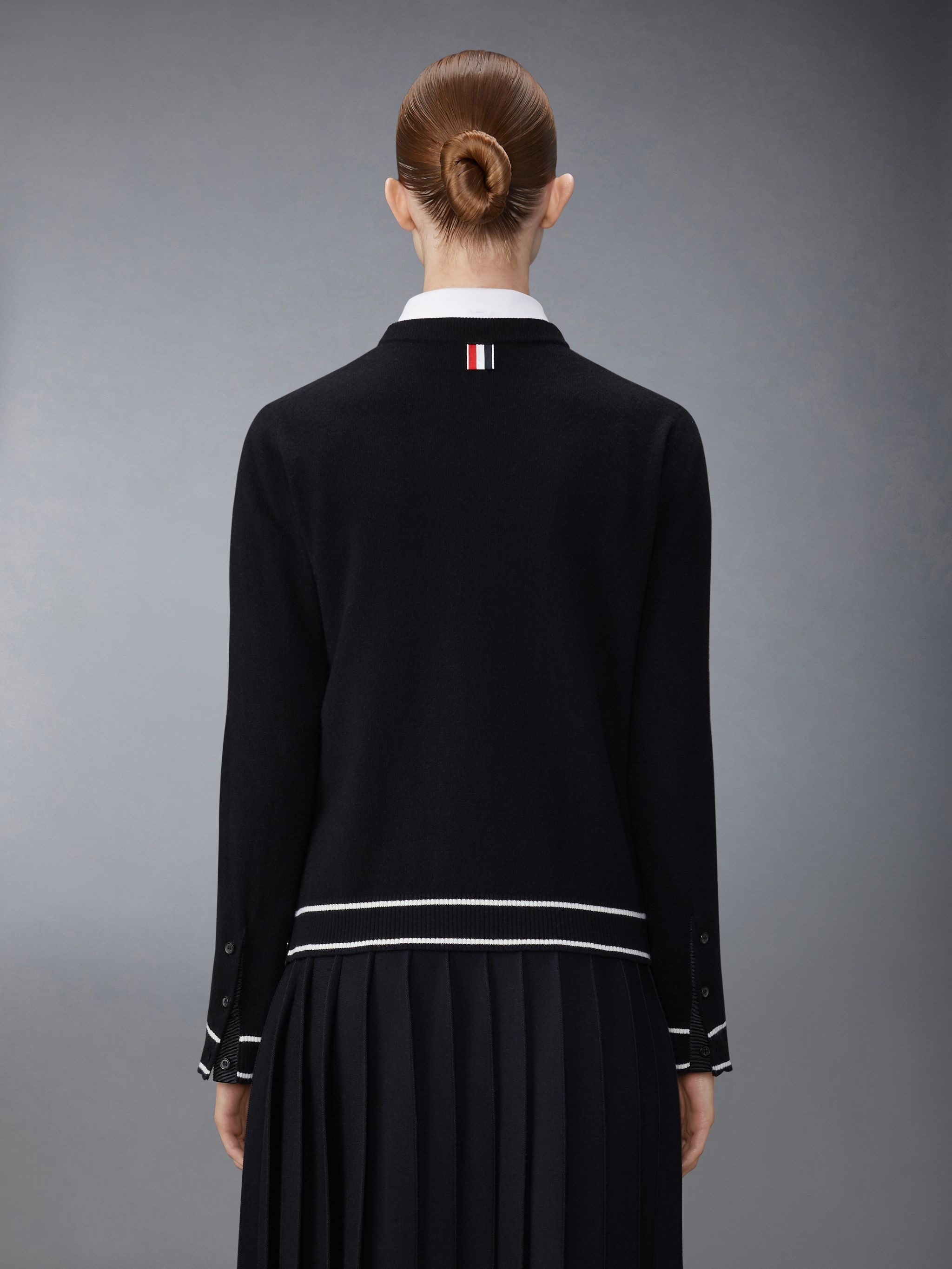 Merino Wool Pointelle Jersey Hector & Rose Crew Neck Cardigan - 2