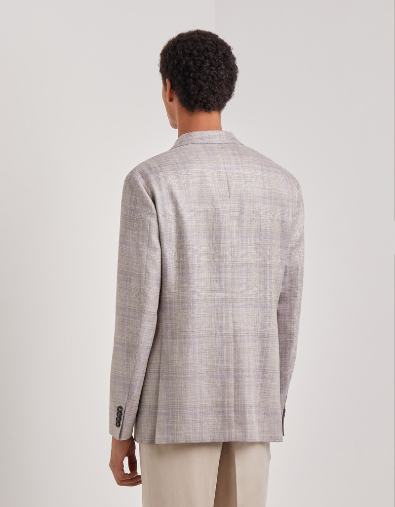 BEIGE AND LILAC WOOL, SILK AND LINEN MODERN-FIT JACKET WITH OVERCHECK PATTERN 4