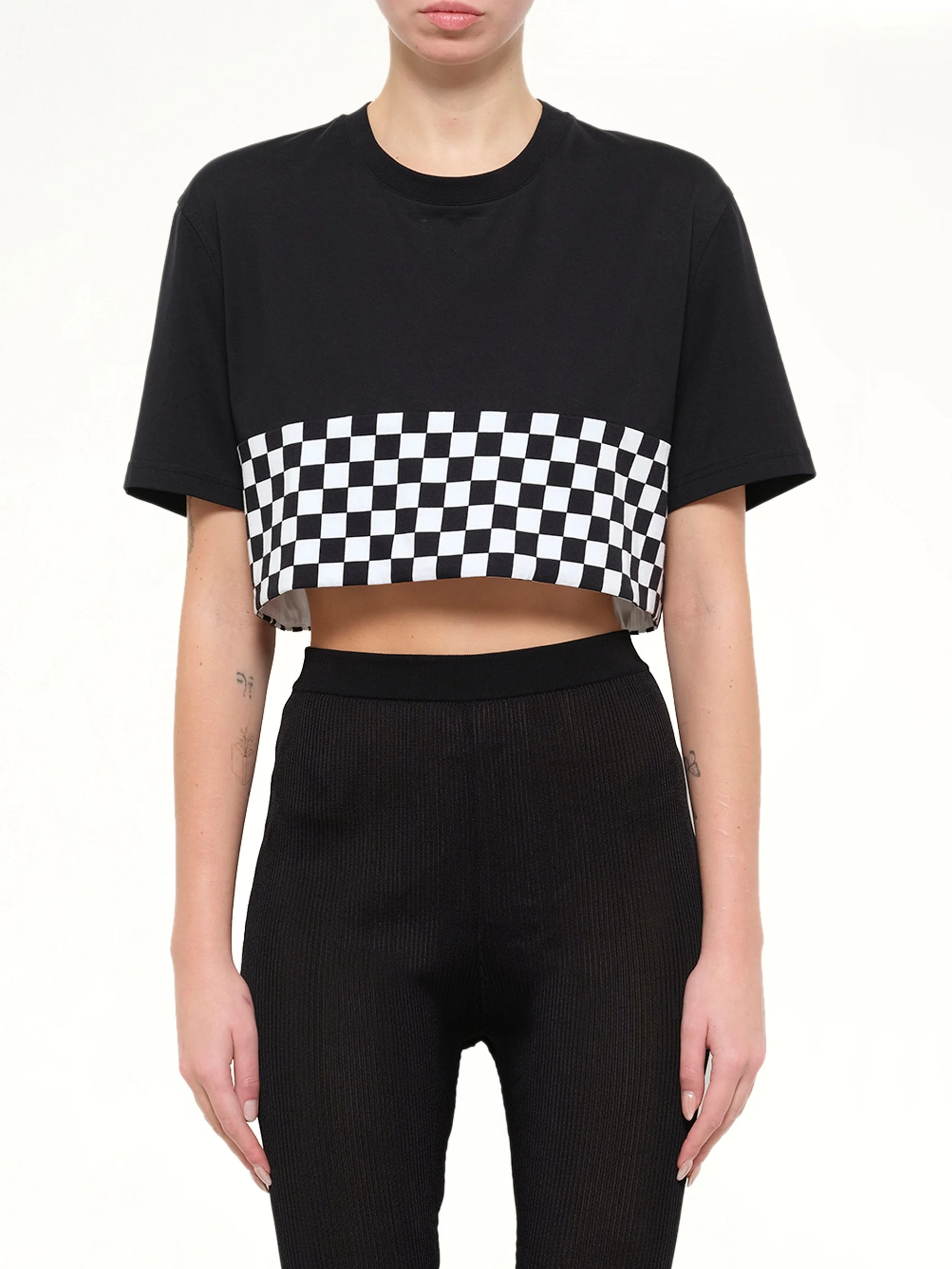 Podium Checkerboard Crop T-Shirt in Black - 1