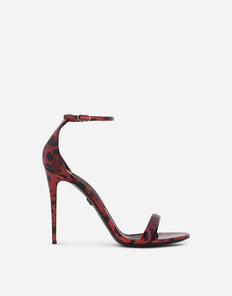 Leopard-print patent leather sandals with red base - 1