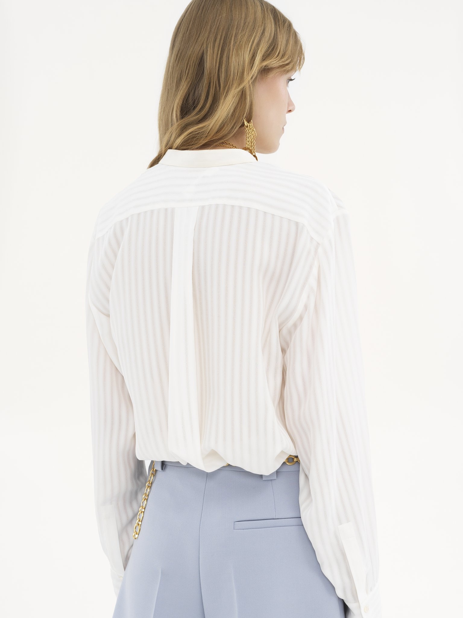 COLLARLESS SHIRT IN STRIPED VISCOSE - 5