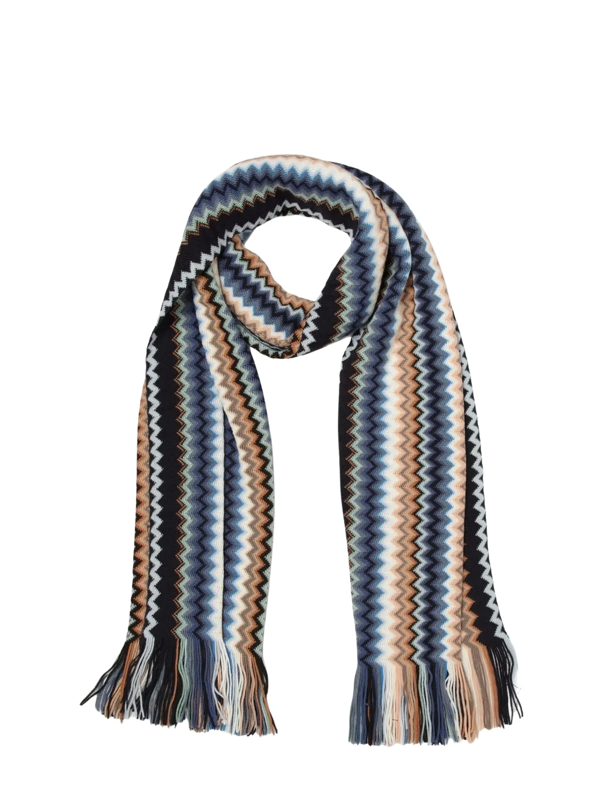 Zigzag knit fringed scarf - 1