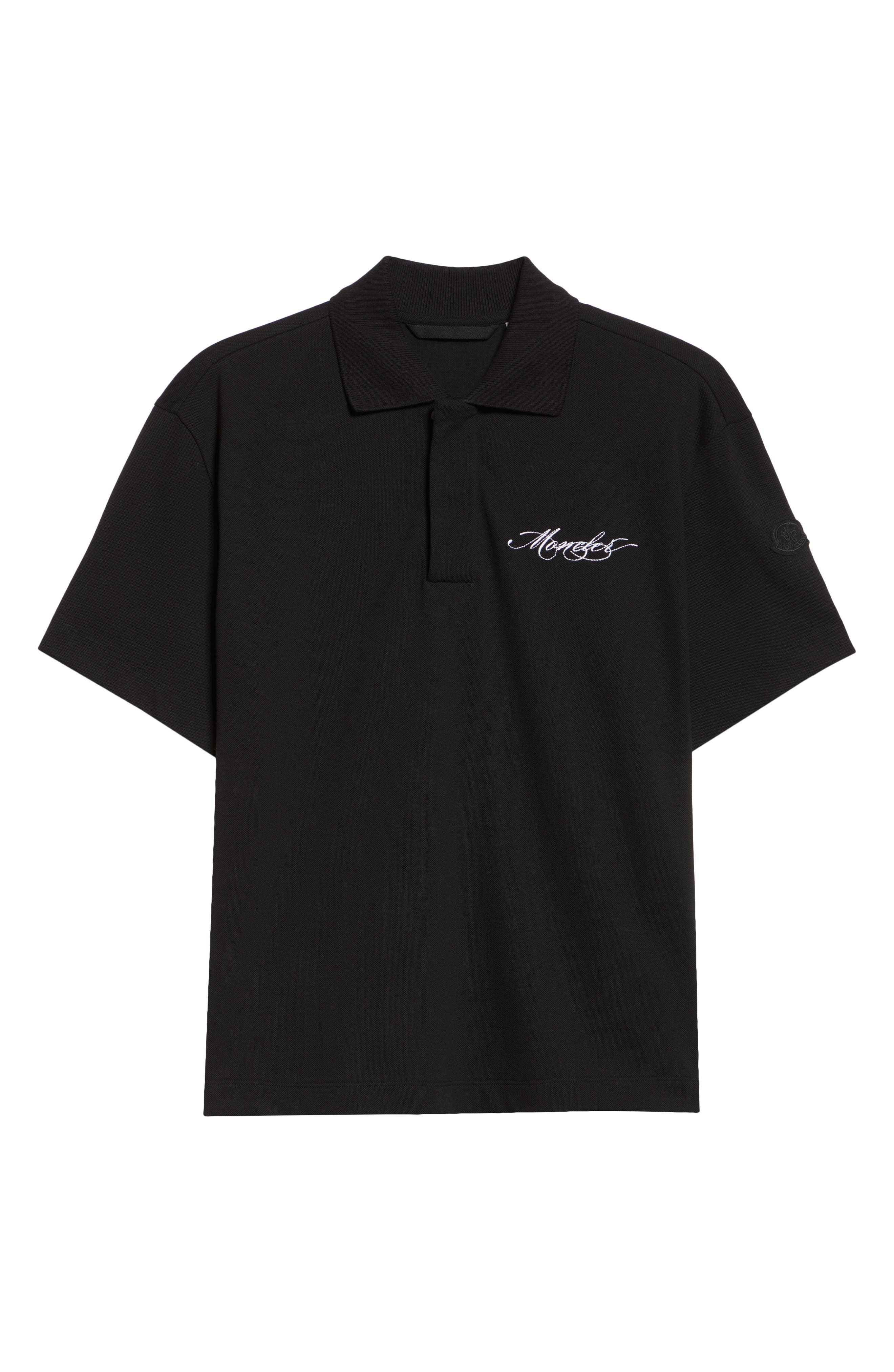 Moncler Logo Patch Cotton Piqué Polo in Smoky Black at Nordstrom - 6