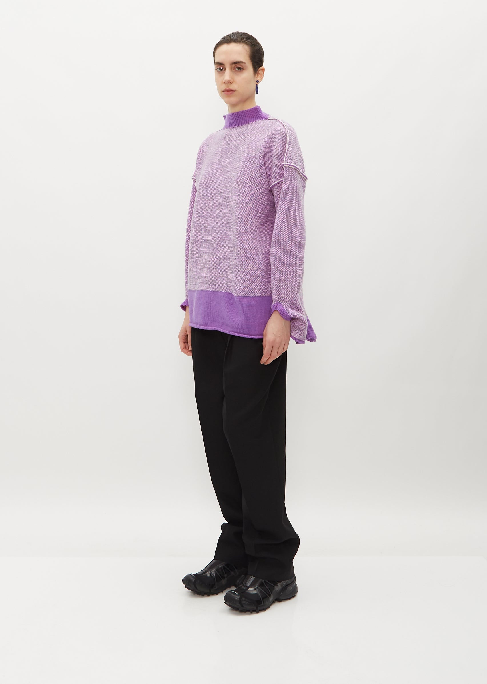 Seed Stitch Knit Top — Purple - 2