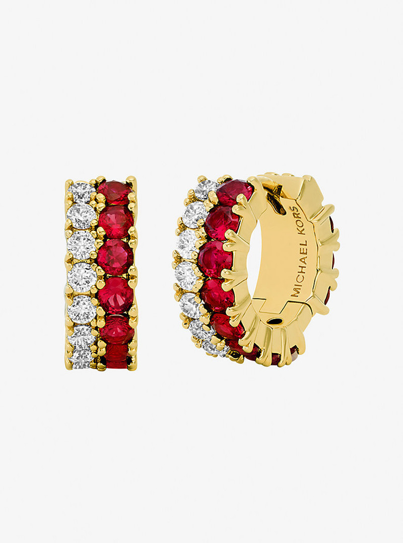 Two-Tone Stone Huggie Earrings 1