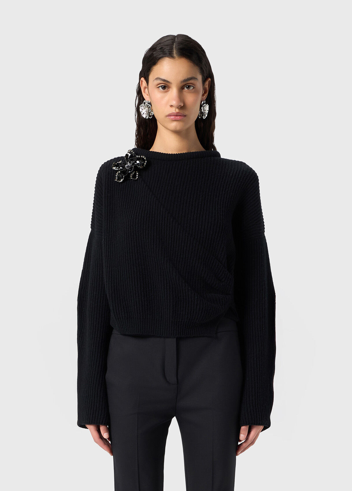 WOOL SWEATER WITH PAINTED FLOWER - 2