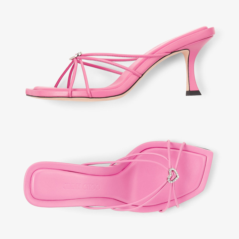 Indiya Mule 70 Candy Pink Nappa Leather Mules with Crystal Hearts 4