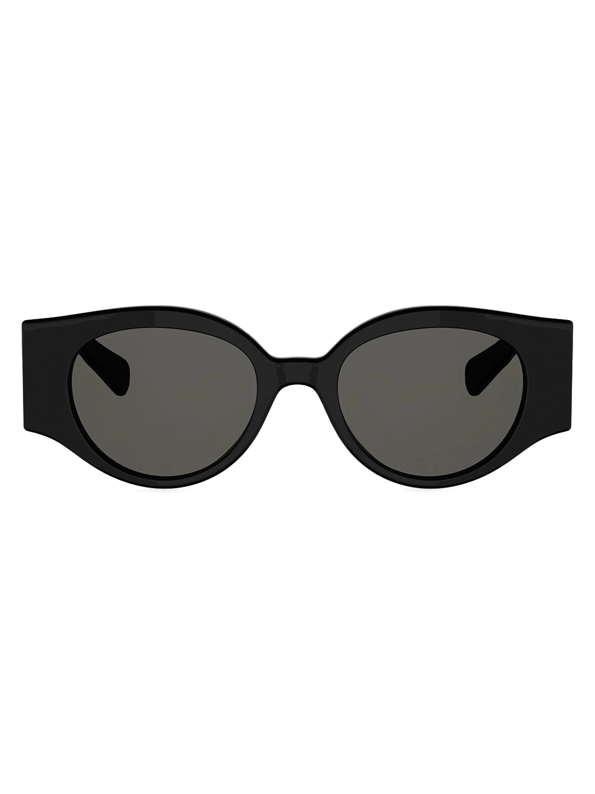 Women's Triomphe Stamp 50MM Round Sunglasses - Shiny Black Smoke - 1