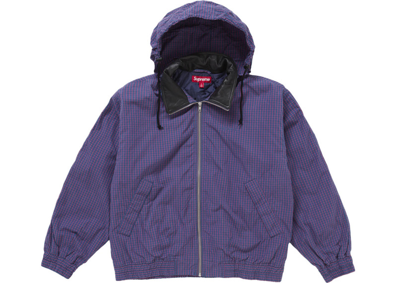 Supreme Supreme Leather Collar Utility Jacket (SS25) Blue Plaid outlook