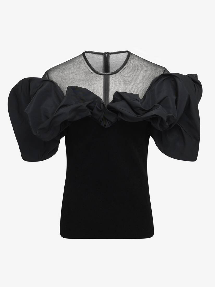 Women's Hybrid Ruffled Top in Black - 1