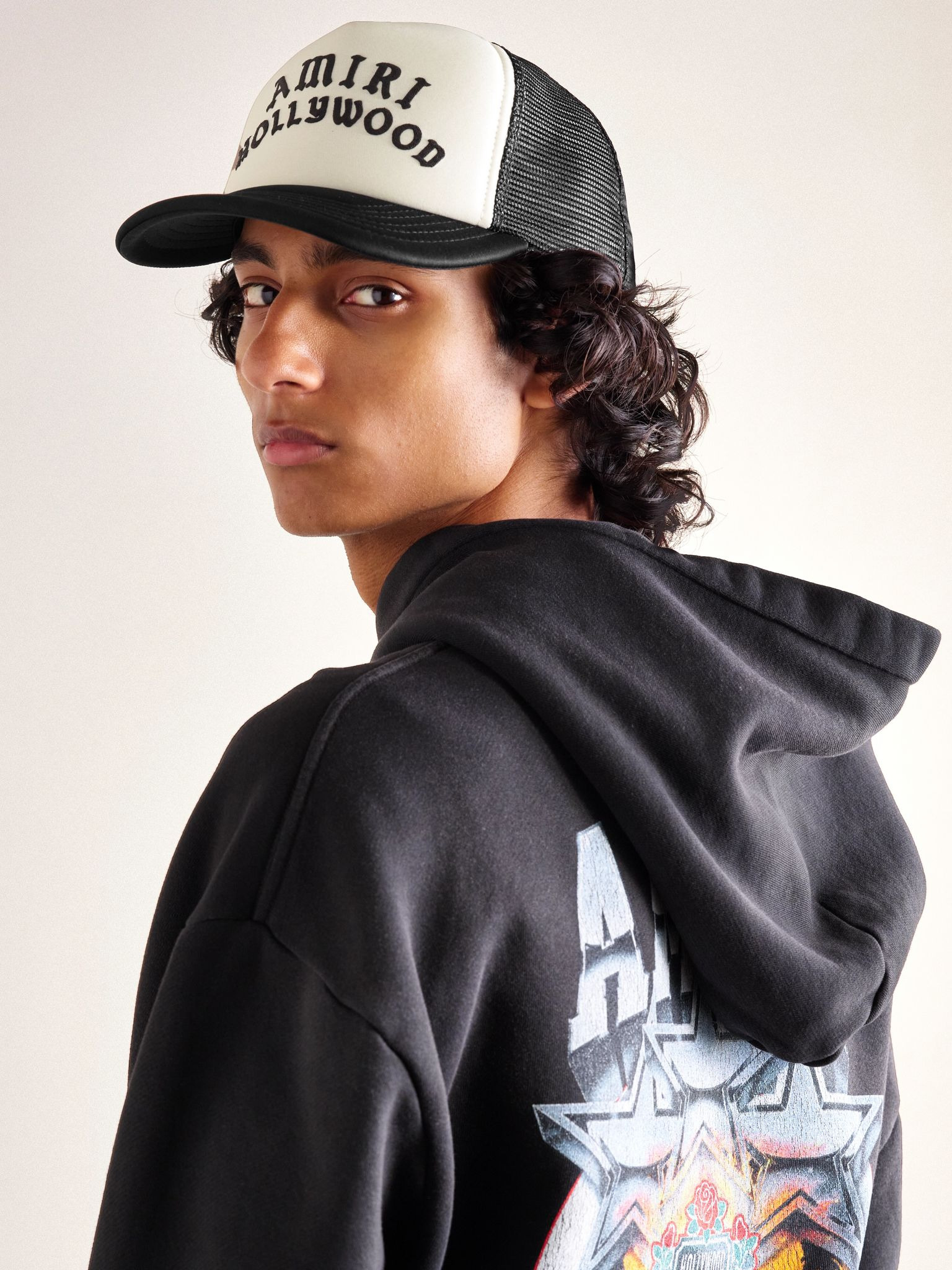 Hollywood Logo-Embroidered Cotton-Canvas and Mesh Trucker Cap Black - 2