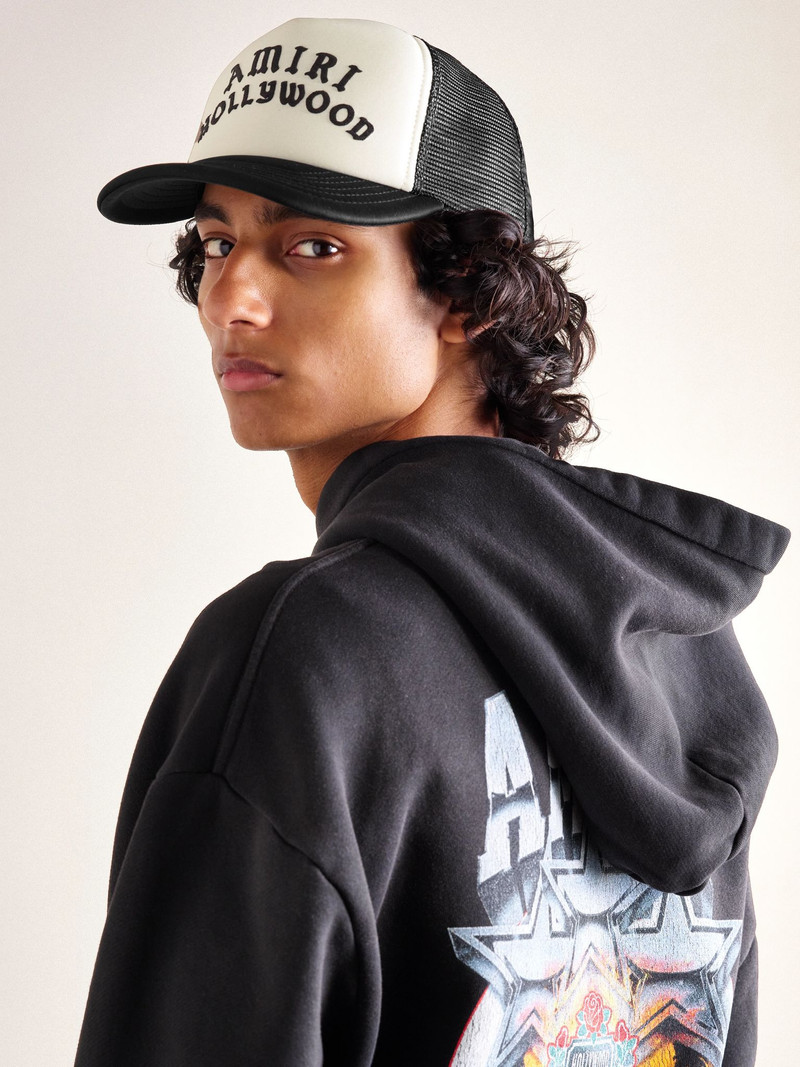 AMIRI Hollywood Logo-Embroidered Cotton-Canvas and Mesh Trucker Cap Black outlook