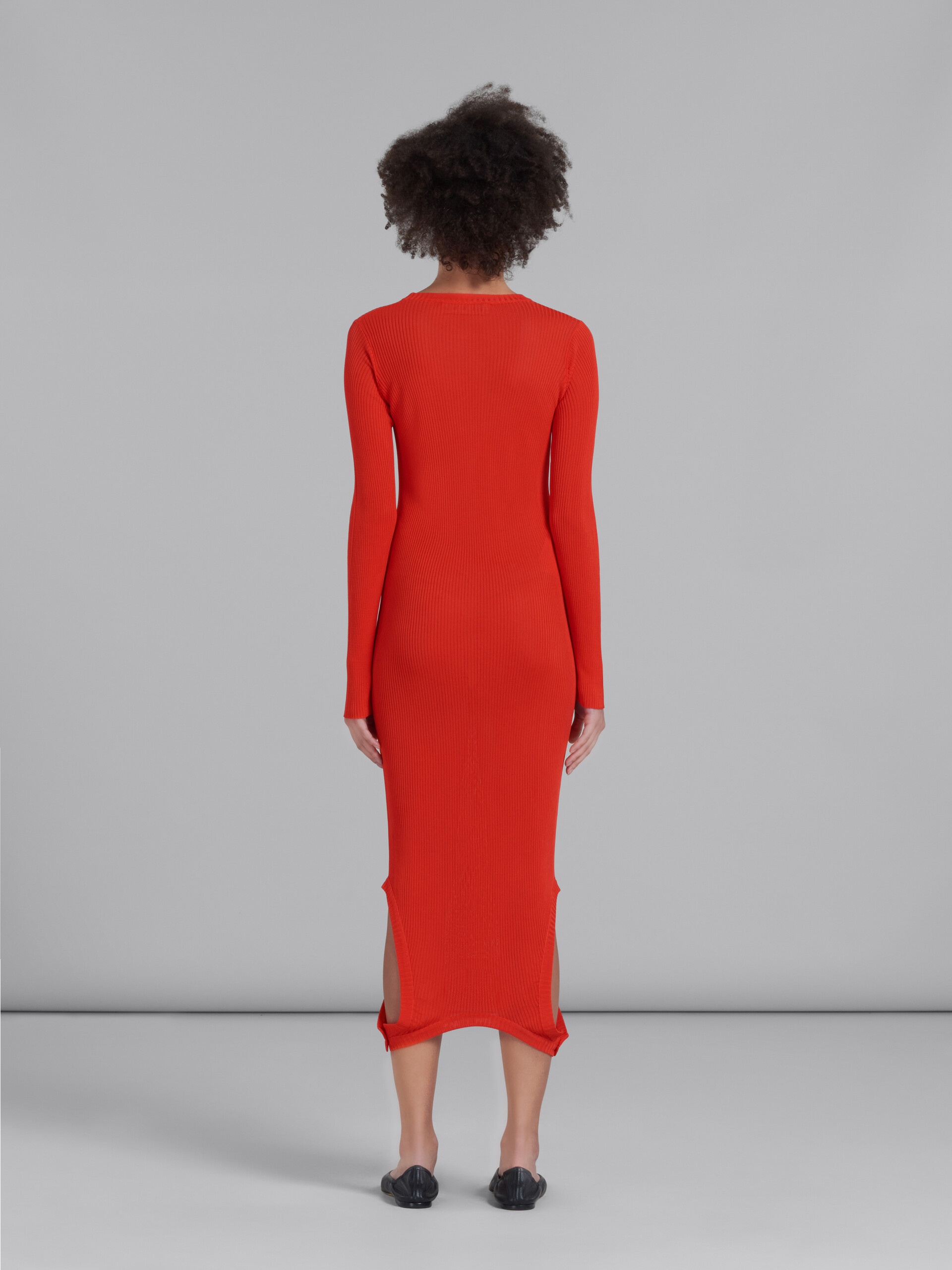 RED RIBBED DRESS WITH PRESS BUTTONS - 3