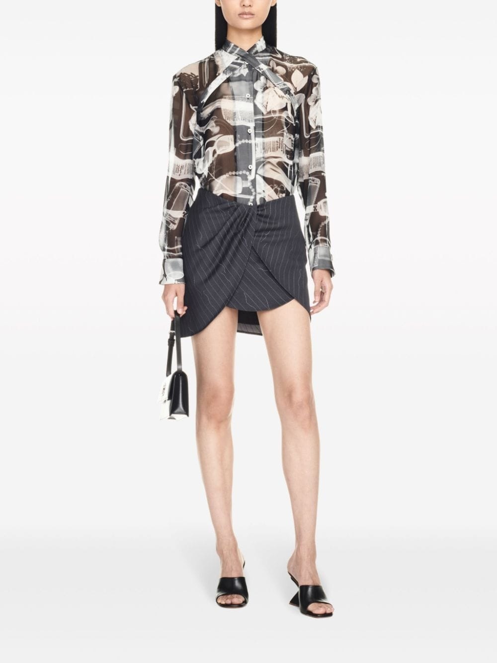 pinstripe draped miniskirt - 2