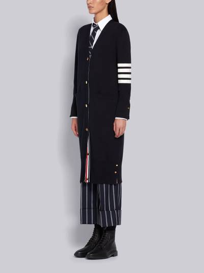 Thom Browne Navy Cotton Crepe Long V-Neck 4-Bar Cardigan outlook