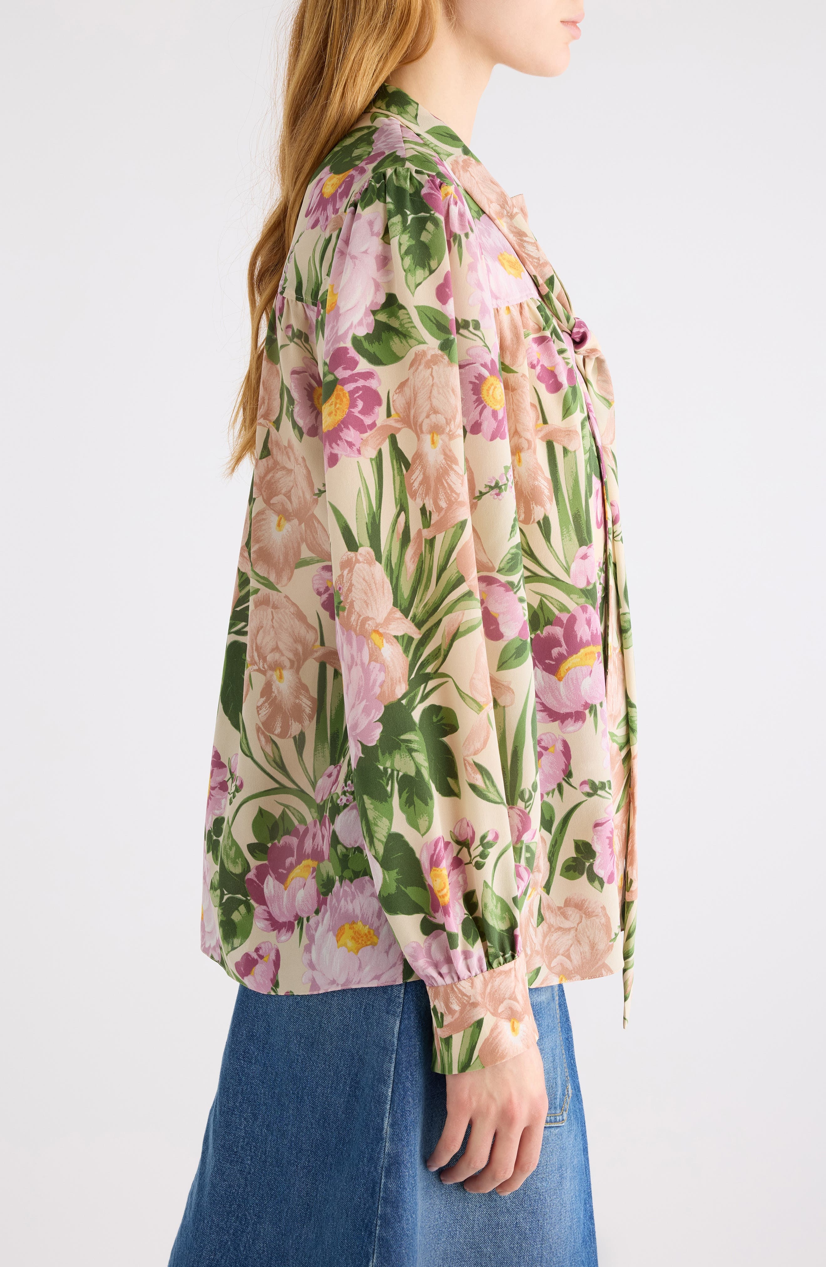 Chloé Floral Print Silk Charmeuse Top in Macadamia Brown at Nordstrom - 4