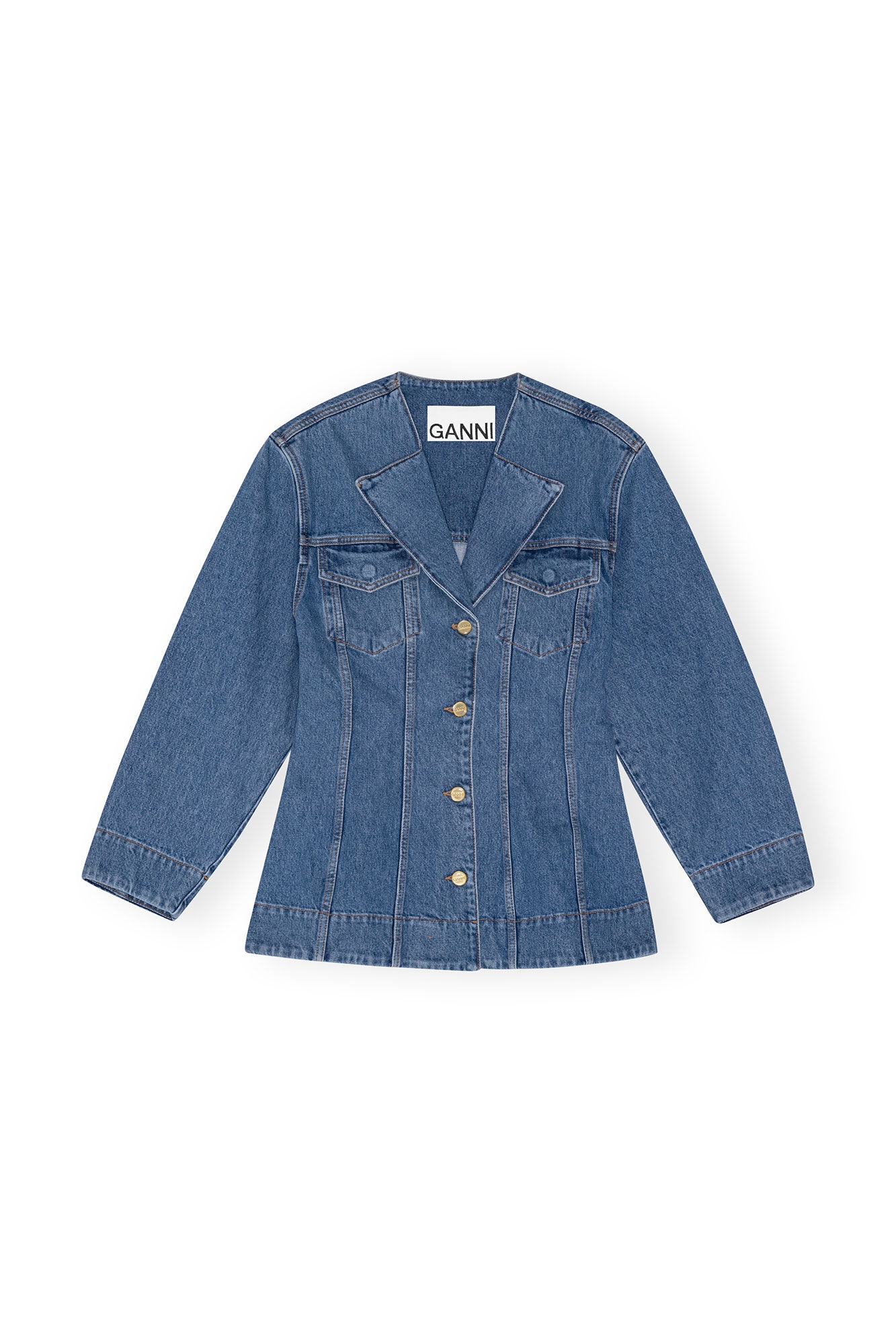 MID BLUE VINTAGE FITTED DENIM BLAZER - 1