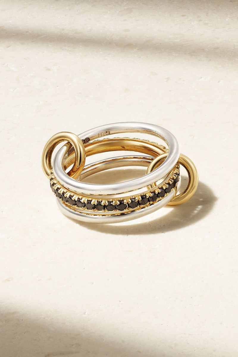 Tigris set of three 18-karat gold, sterling silver and blackened diamond rings - 1