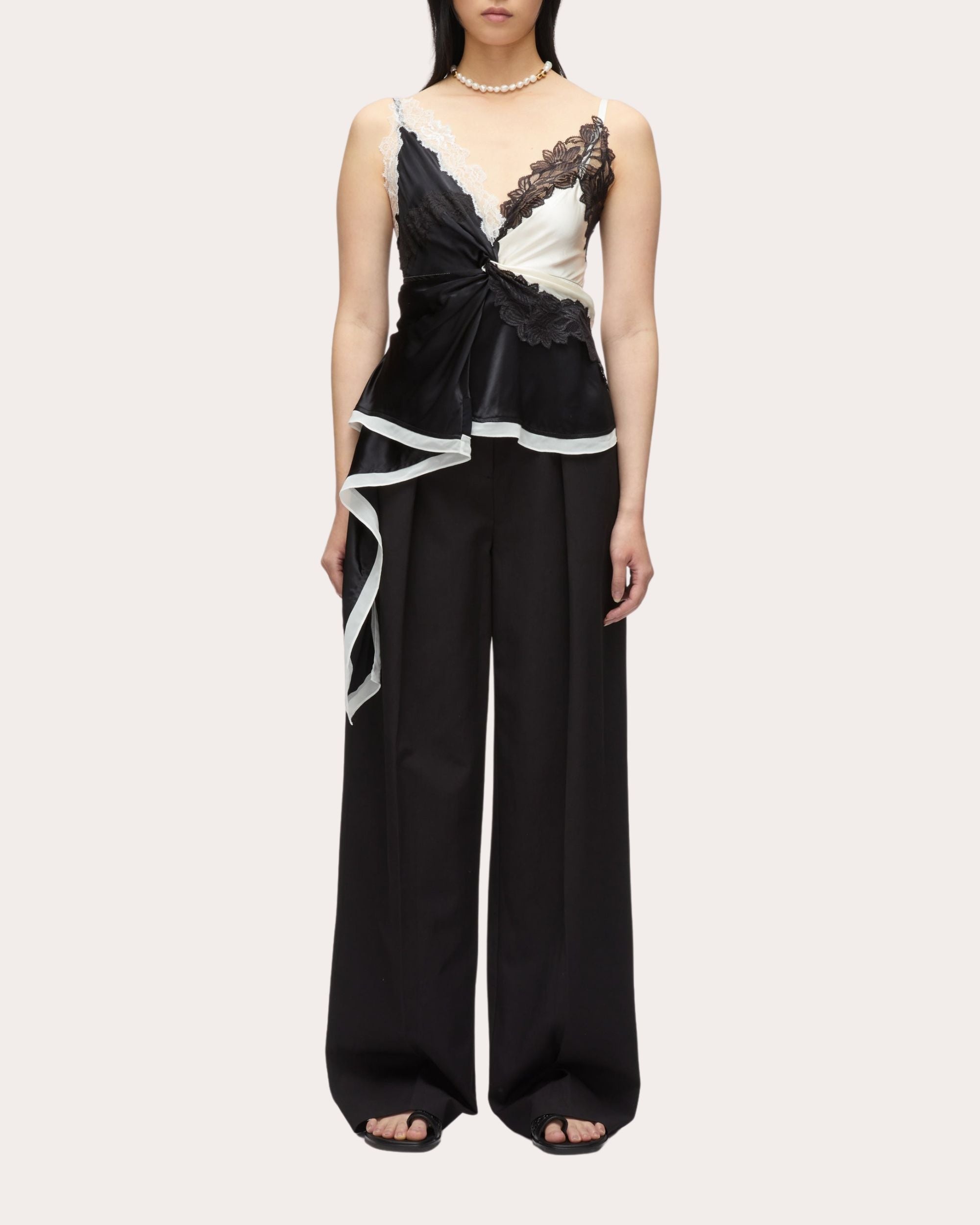 Liquid Satin Lace Twist Tank Top - 4