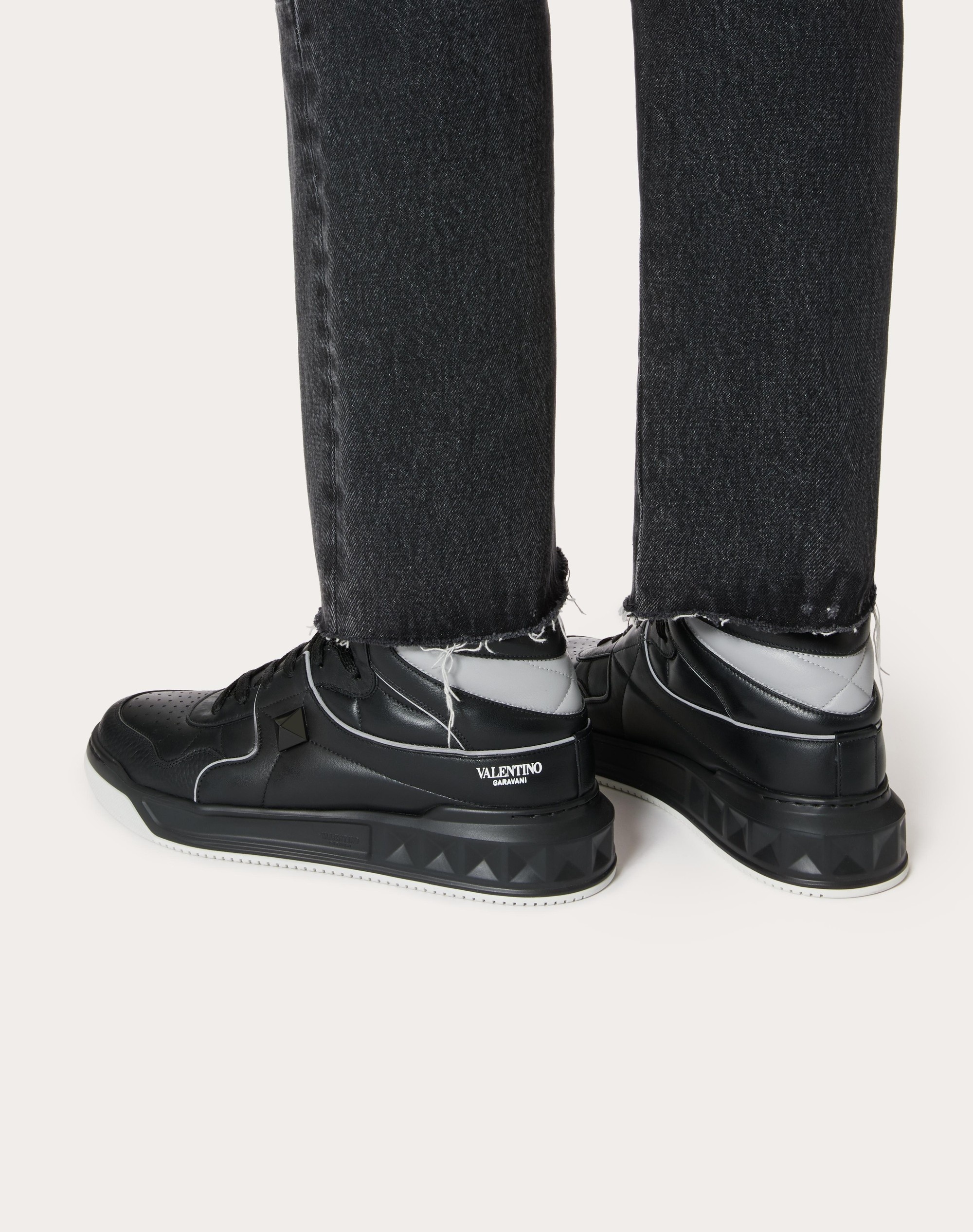 Valentino ONE STUD MID-TOP CALFSKIN SNEAKER | REVERSIBLE
